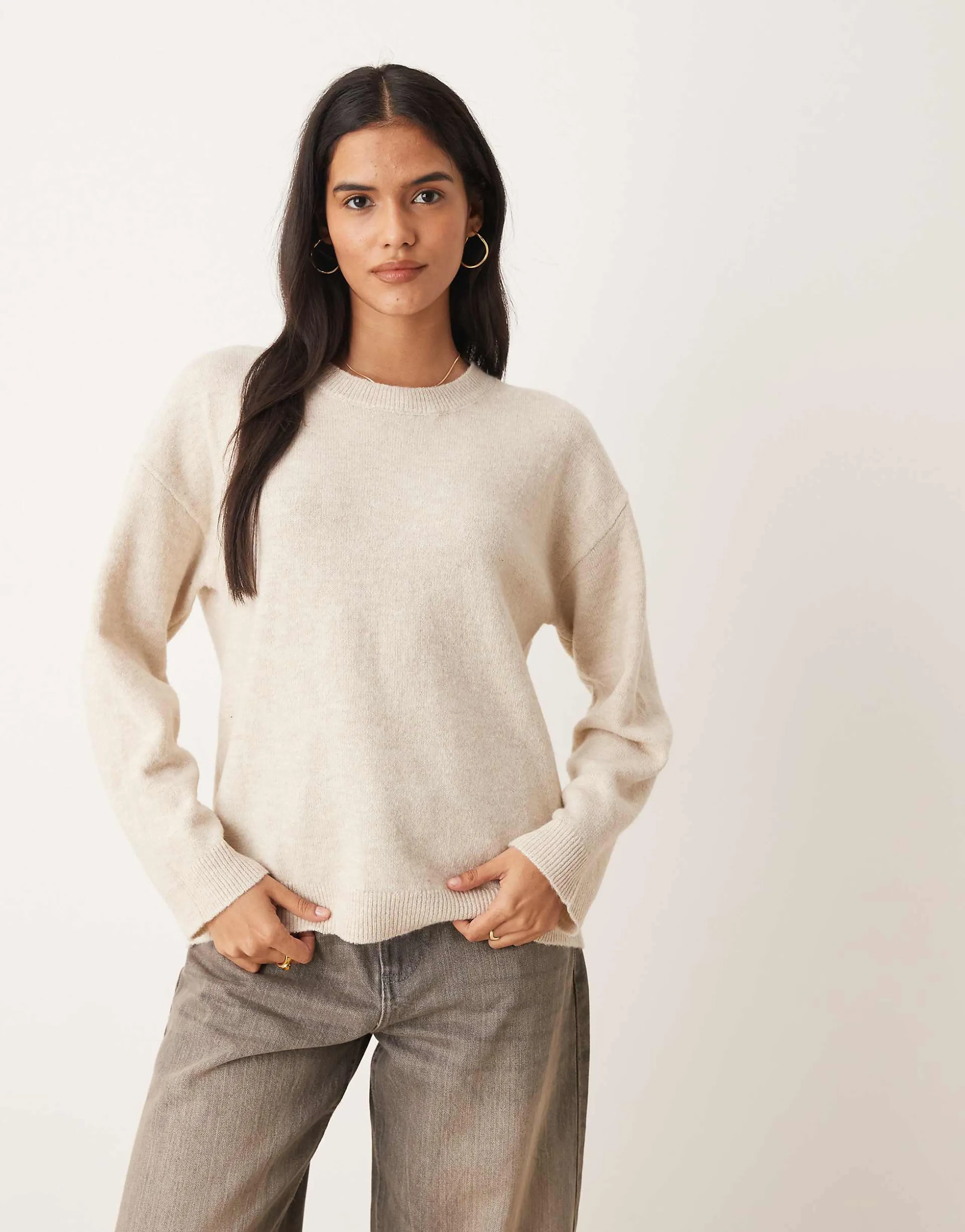 Vila oversized knit sweater in heathered cream