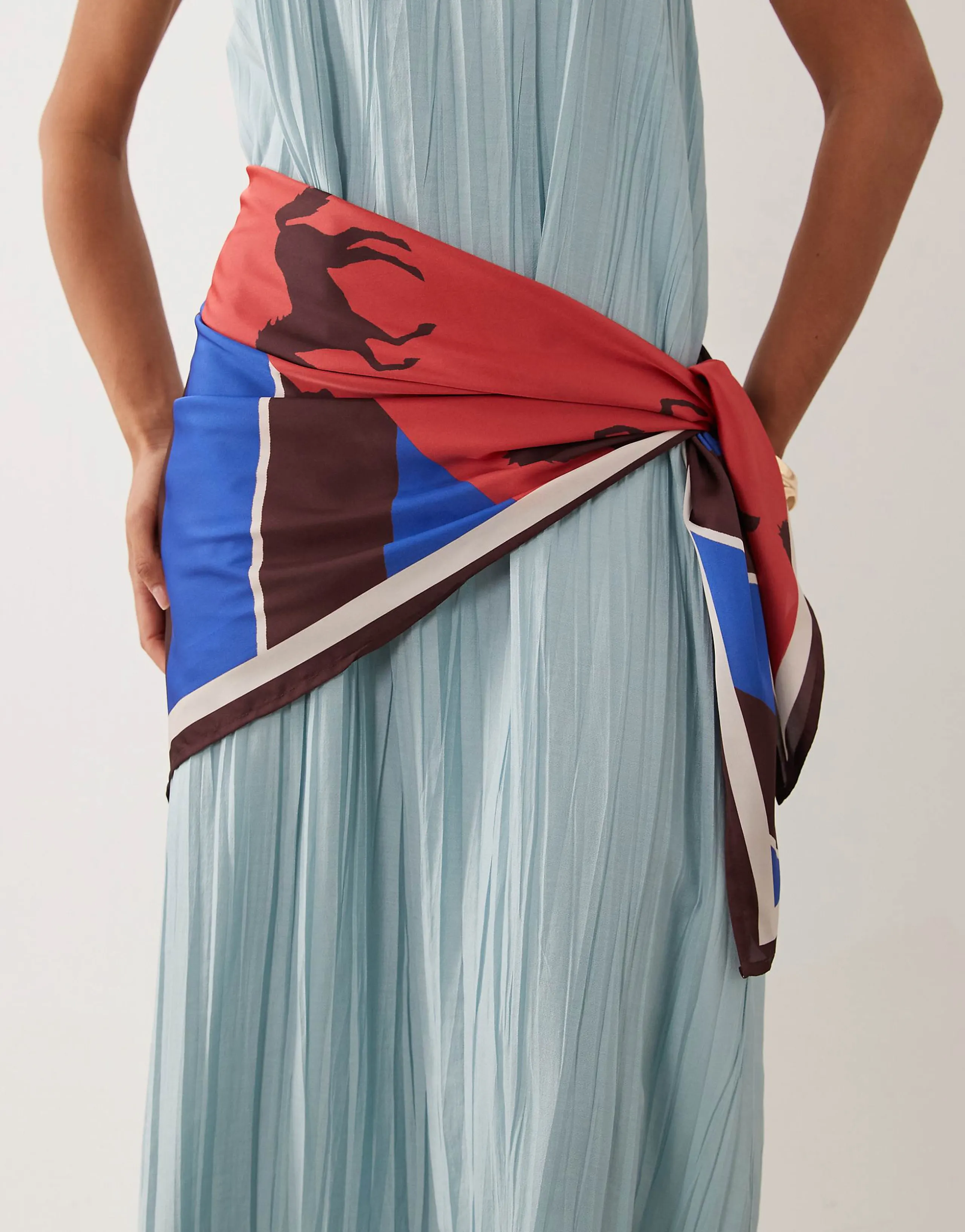 ASOS DESIGN spliced print large scarf with horses and stripes