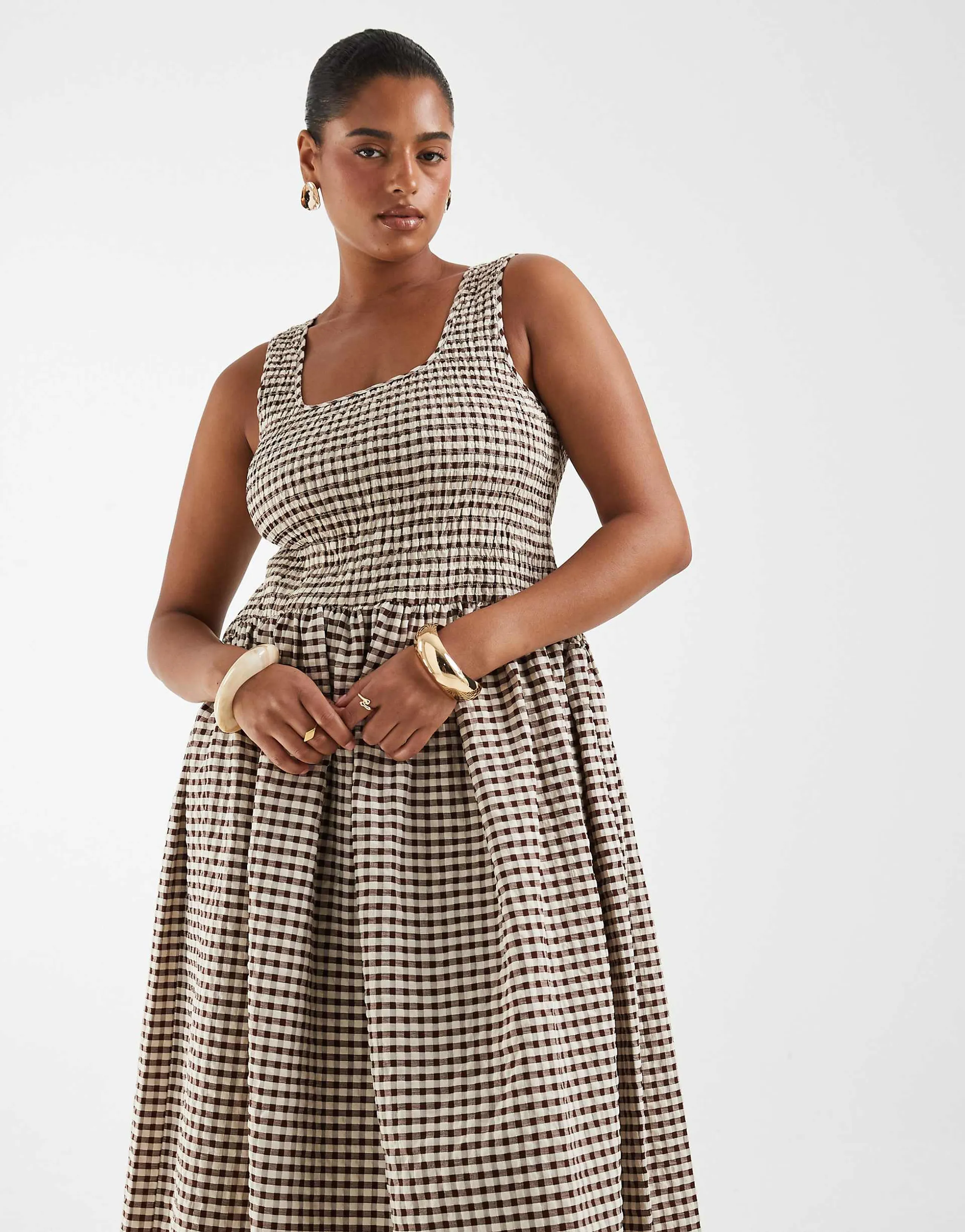 ASOS DESIGN Curve shirred midaxi dress in cream