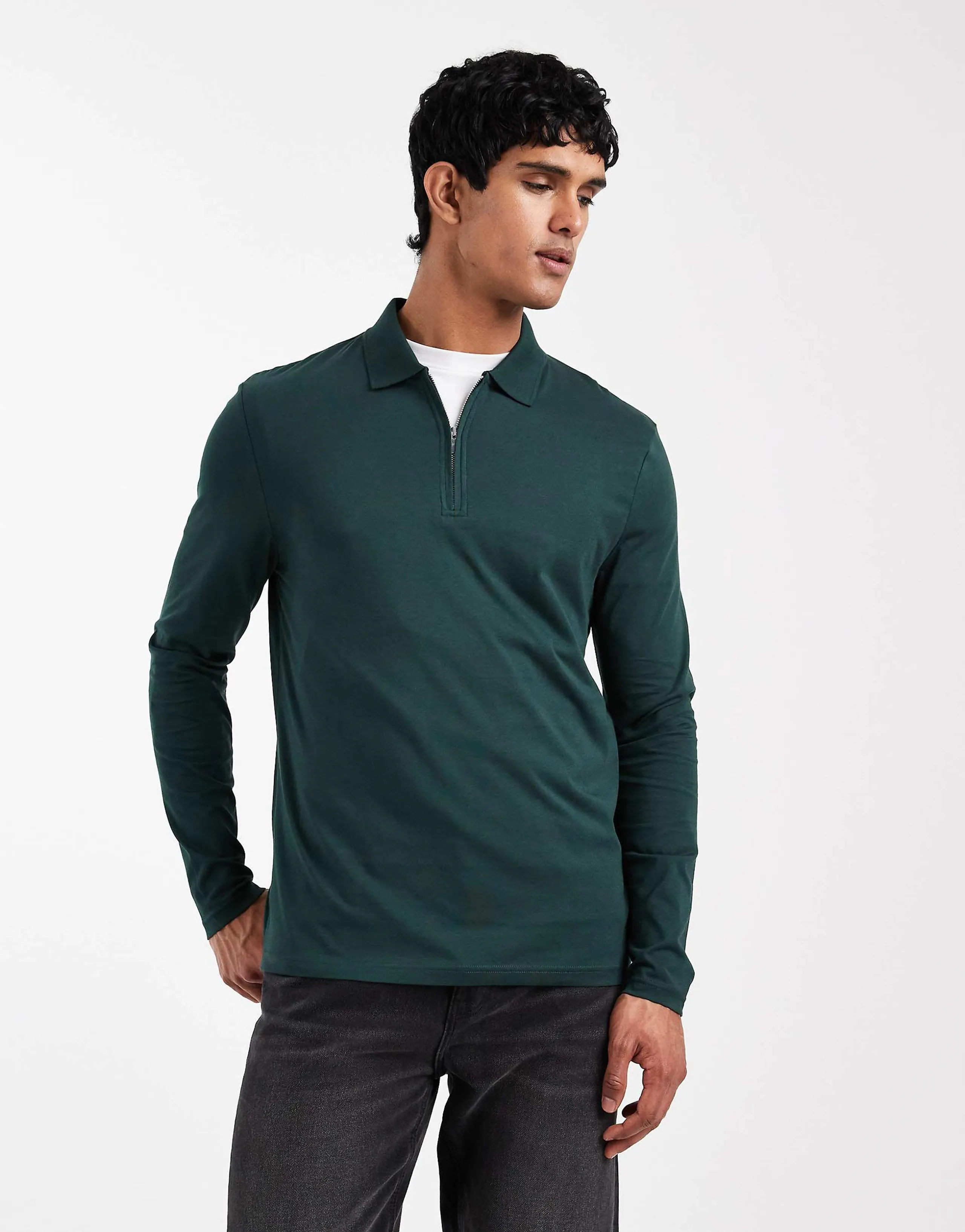 ASOS DESIGN Premium SUPIMA Cotton regular fit long sleeve polo in dark green