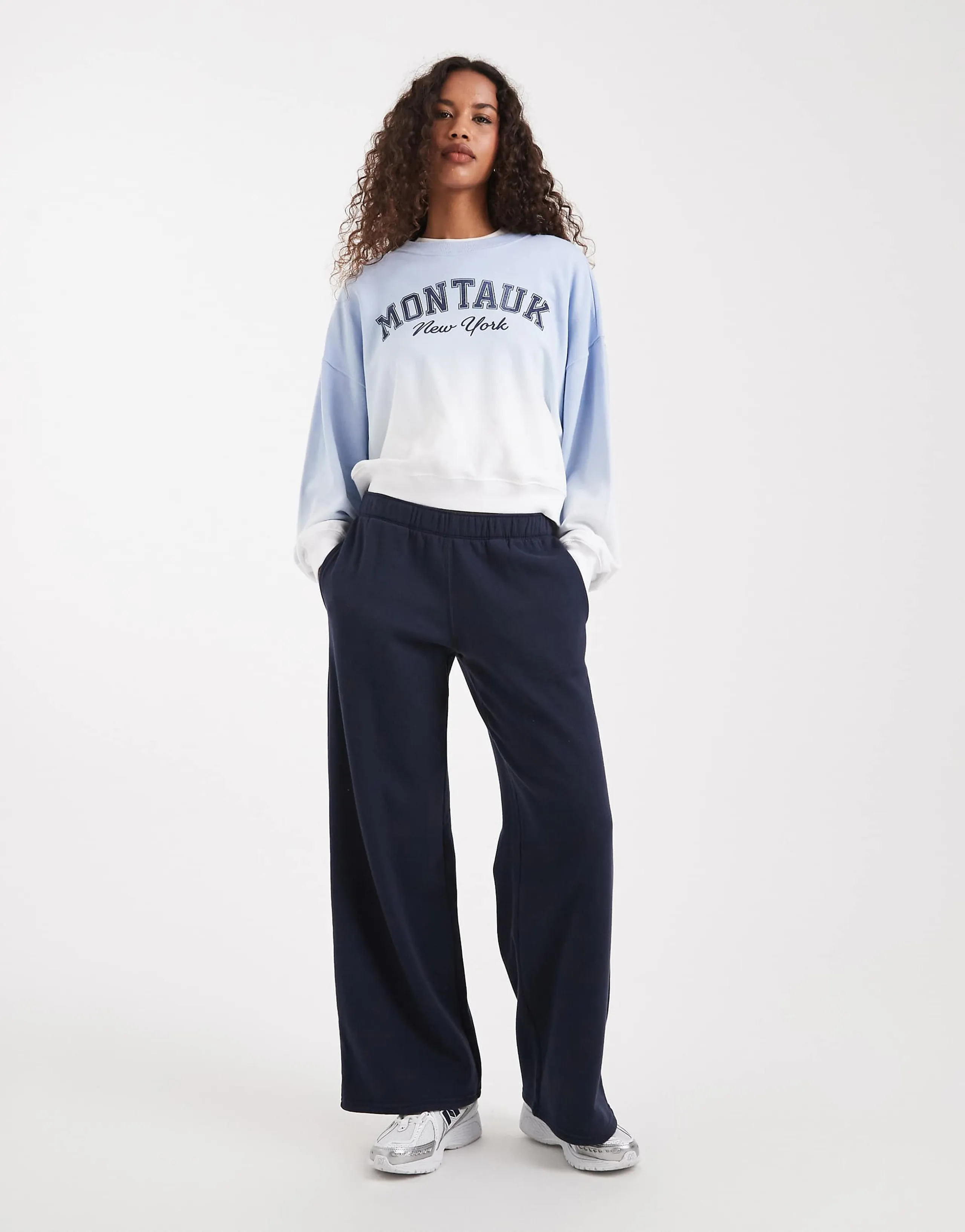 Hollister wide leg sweatpants with heart pocket detail in navy 