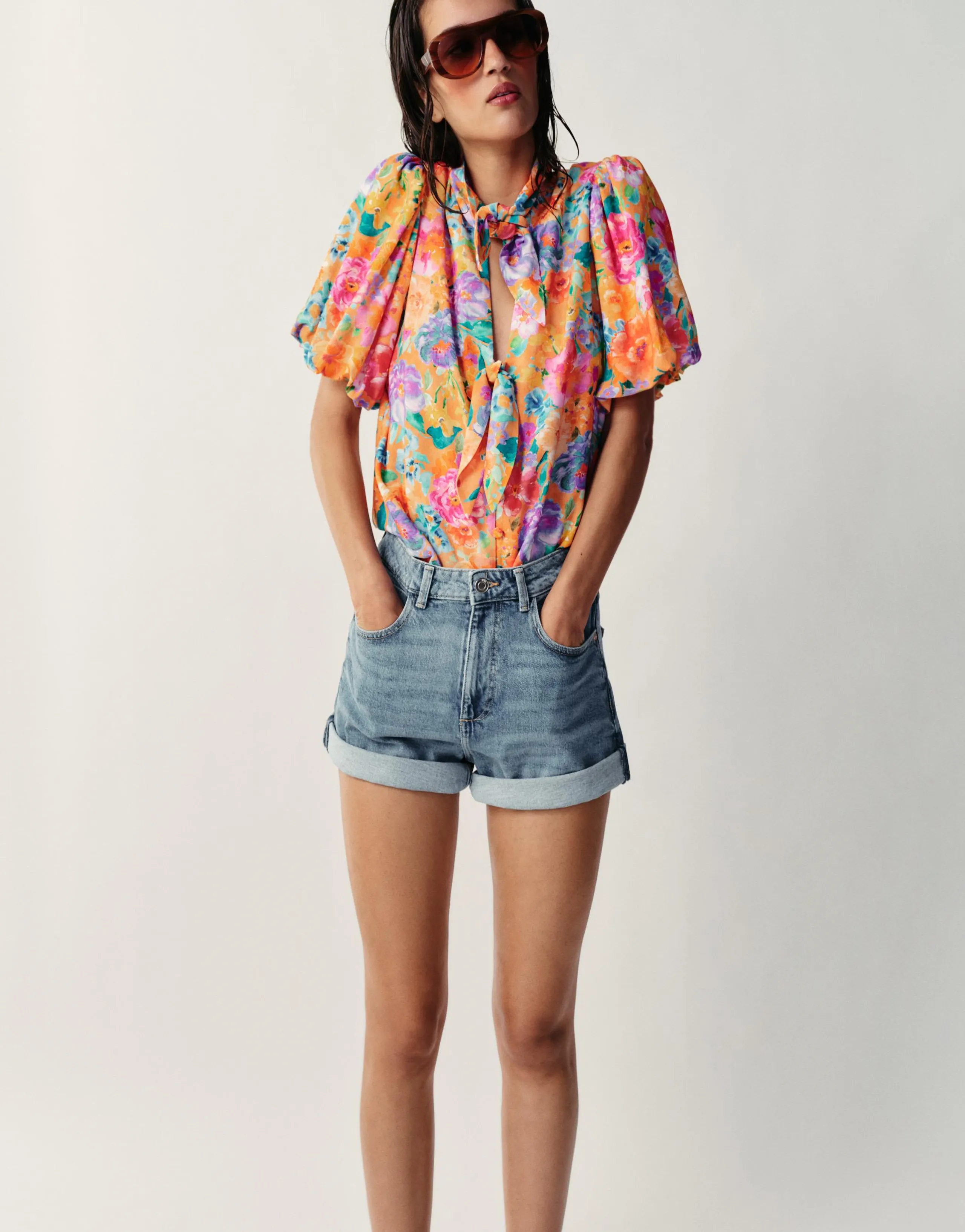 FLORAL PRINT BOW SHIRT