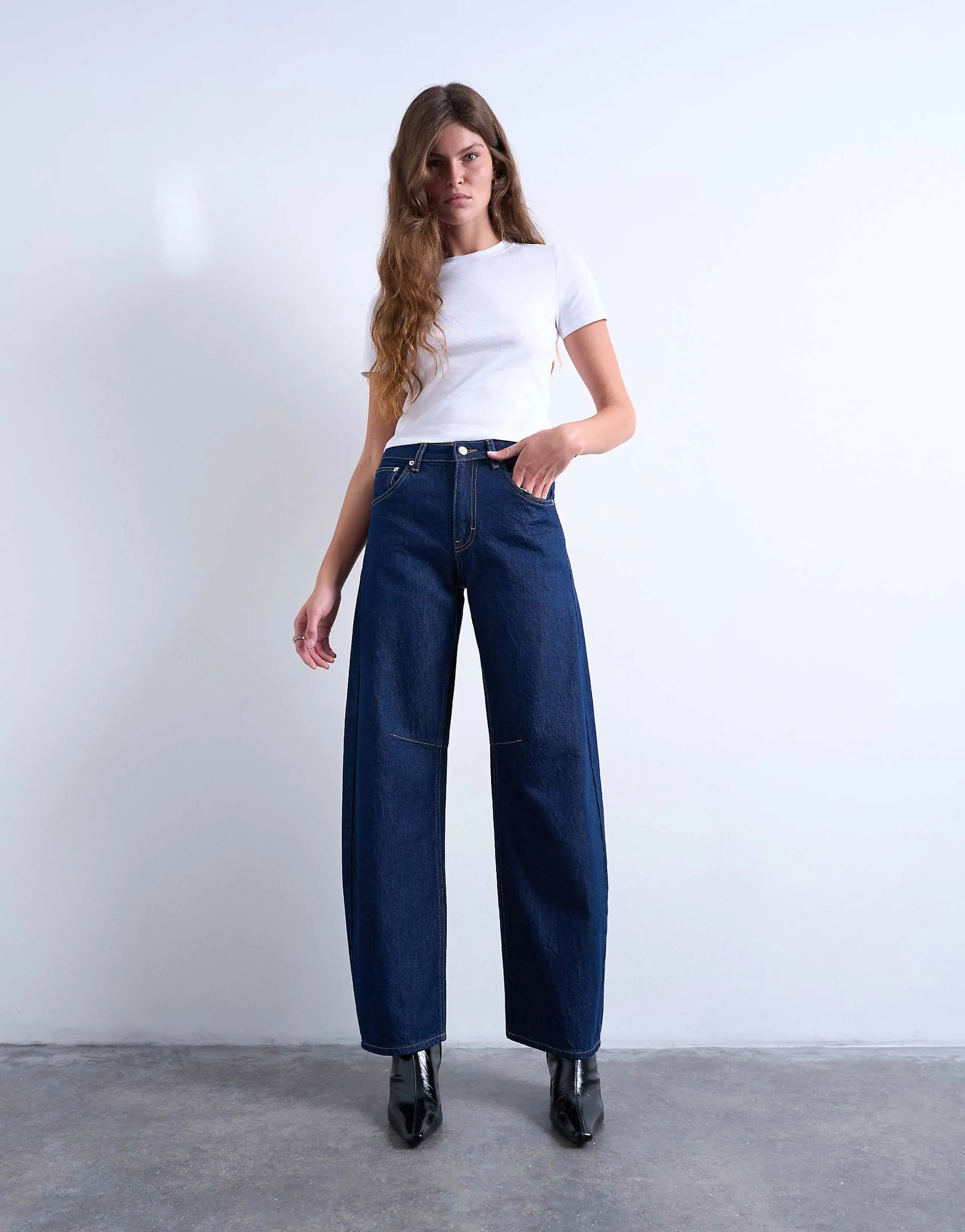 Topshop Barrel high rise jeans circular design in indigo rinse
