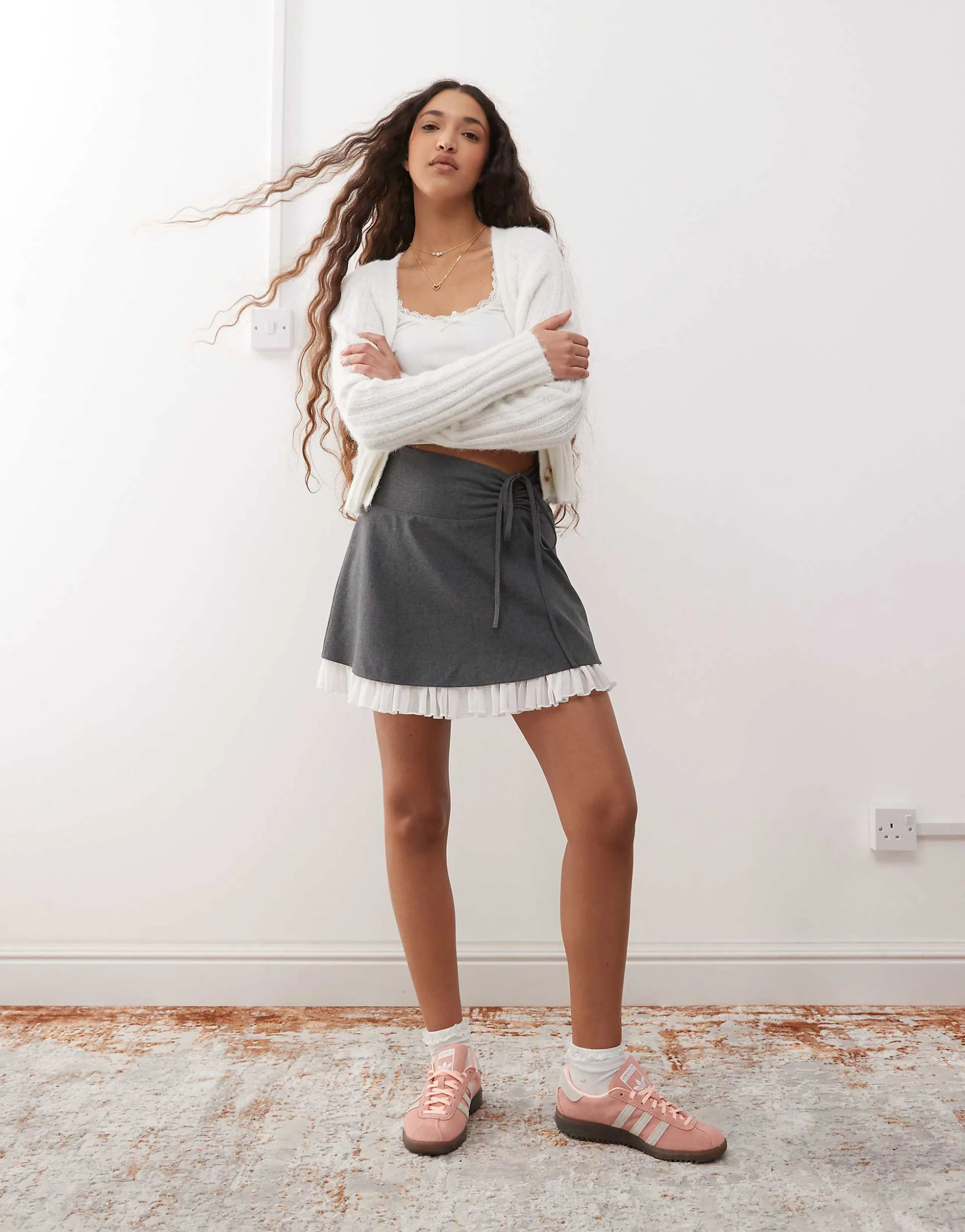 Miss Selfridge tailored ruffle hem mini skirt in gray