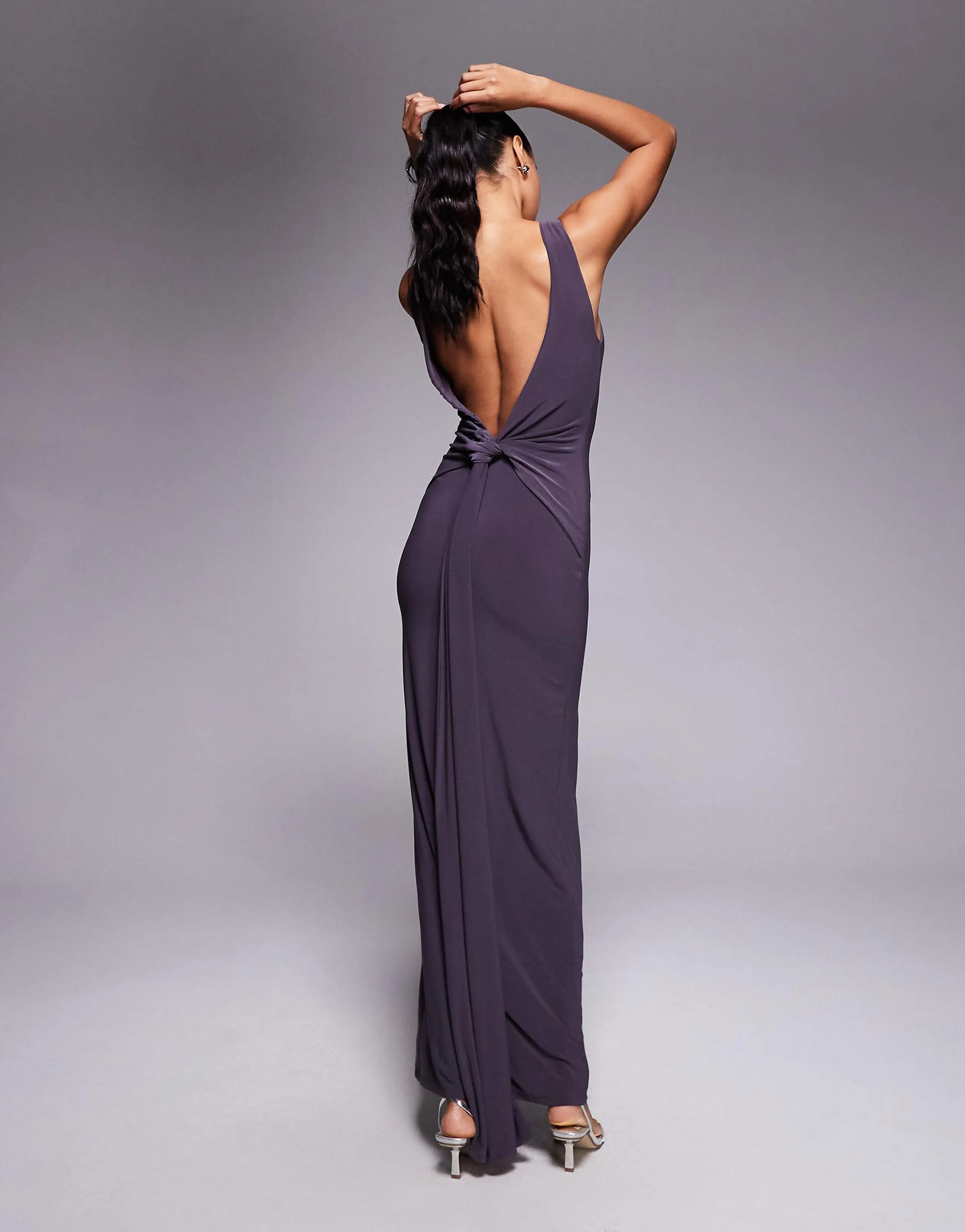 ASOS DESIGN knot back sculpting draped maxi dress in gray
