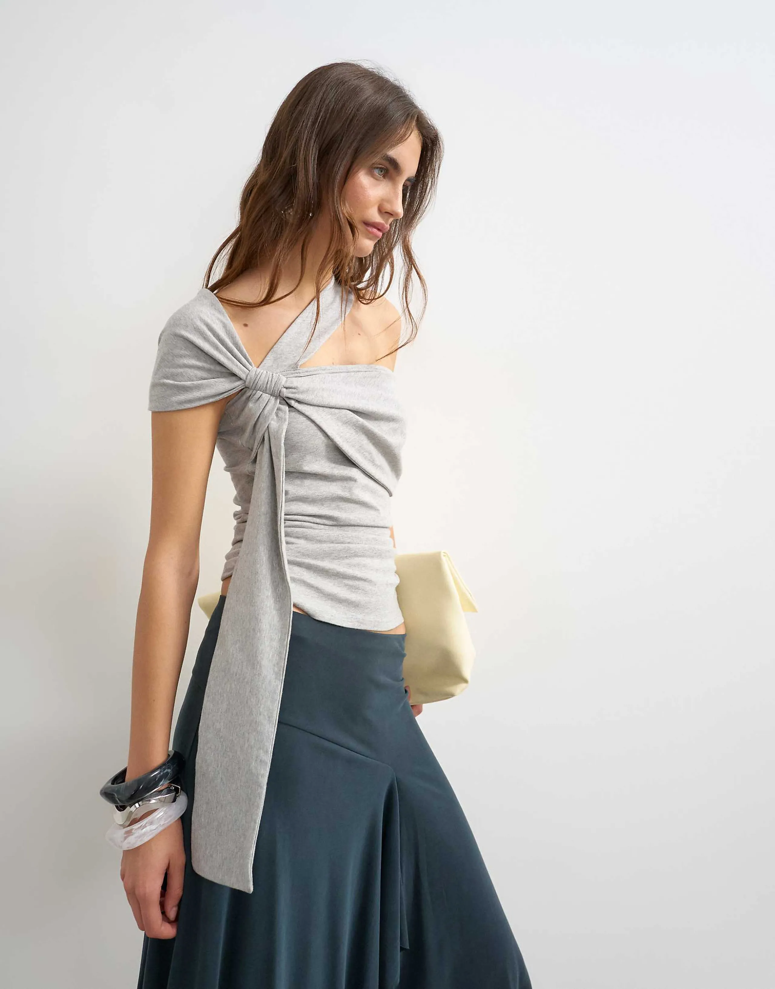 Topshop tie strap knot detail tank top in heather gray