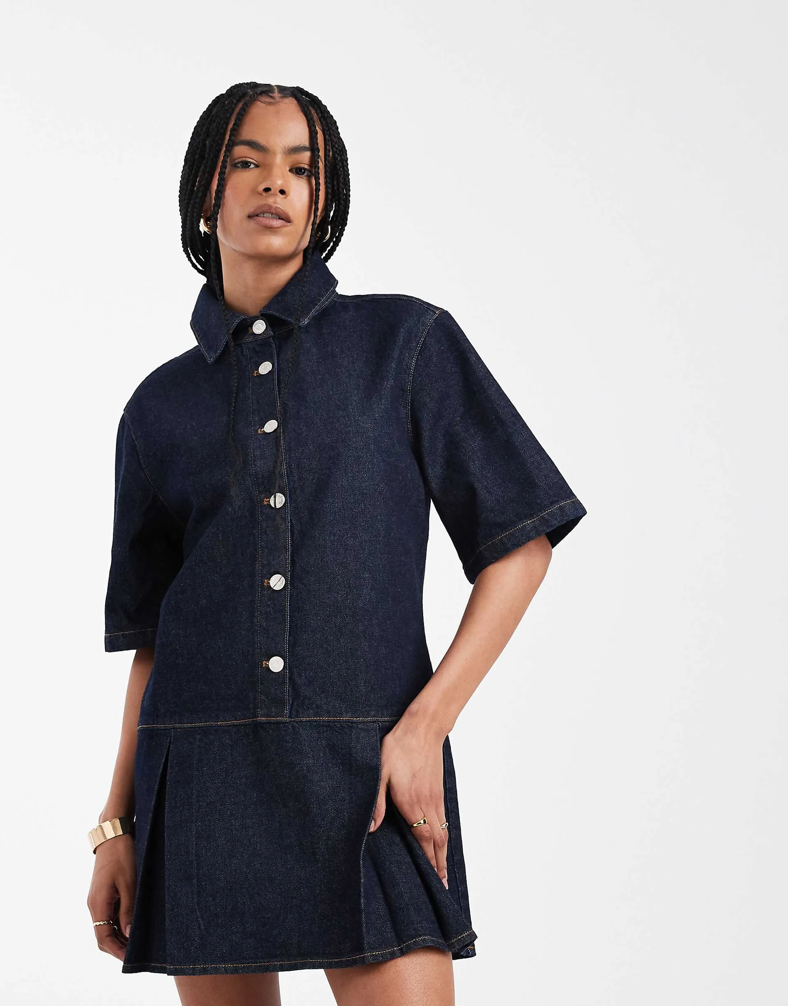 ASOS DESIGN drop waist mini dress in indigo