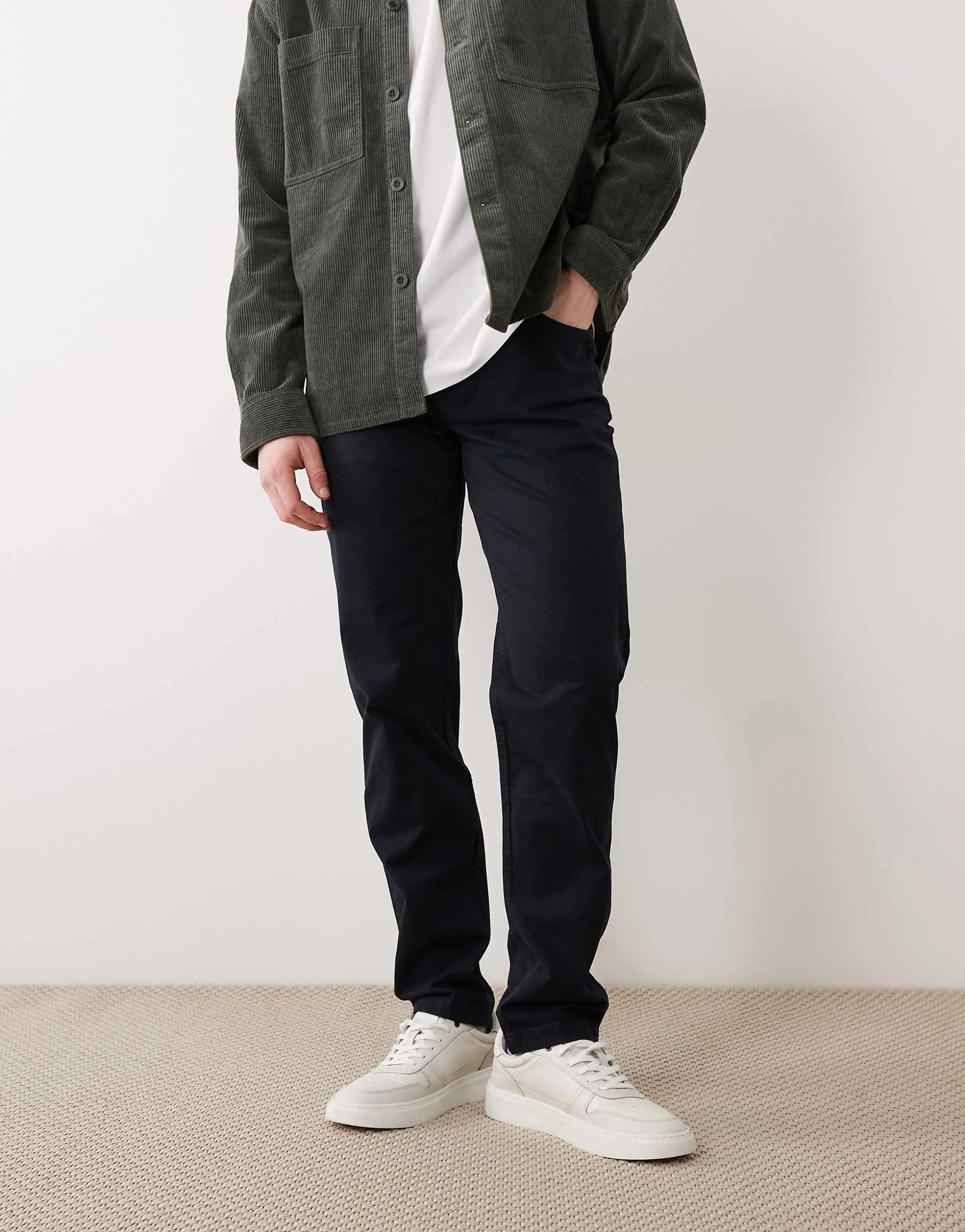 Mango cotton mix regular fit tapered pants in navy