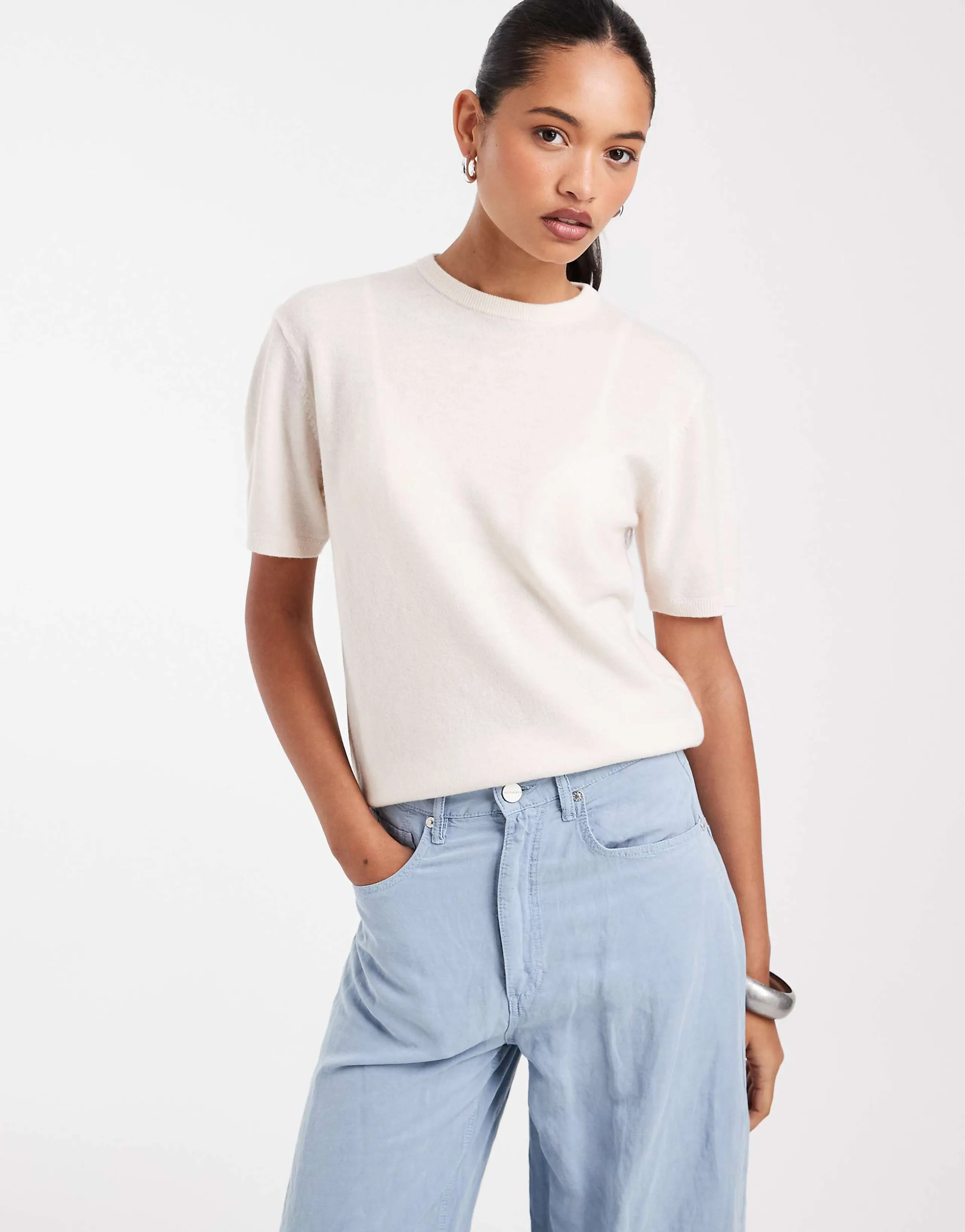 ASOS DESIGN 100% merino wool T-shirt in cream