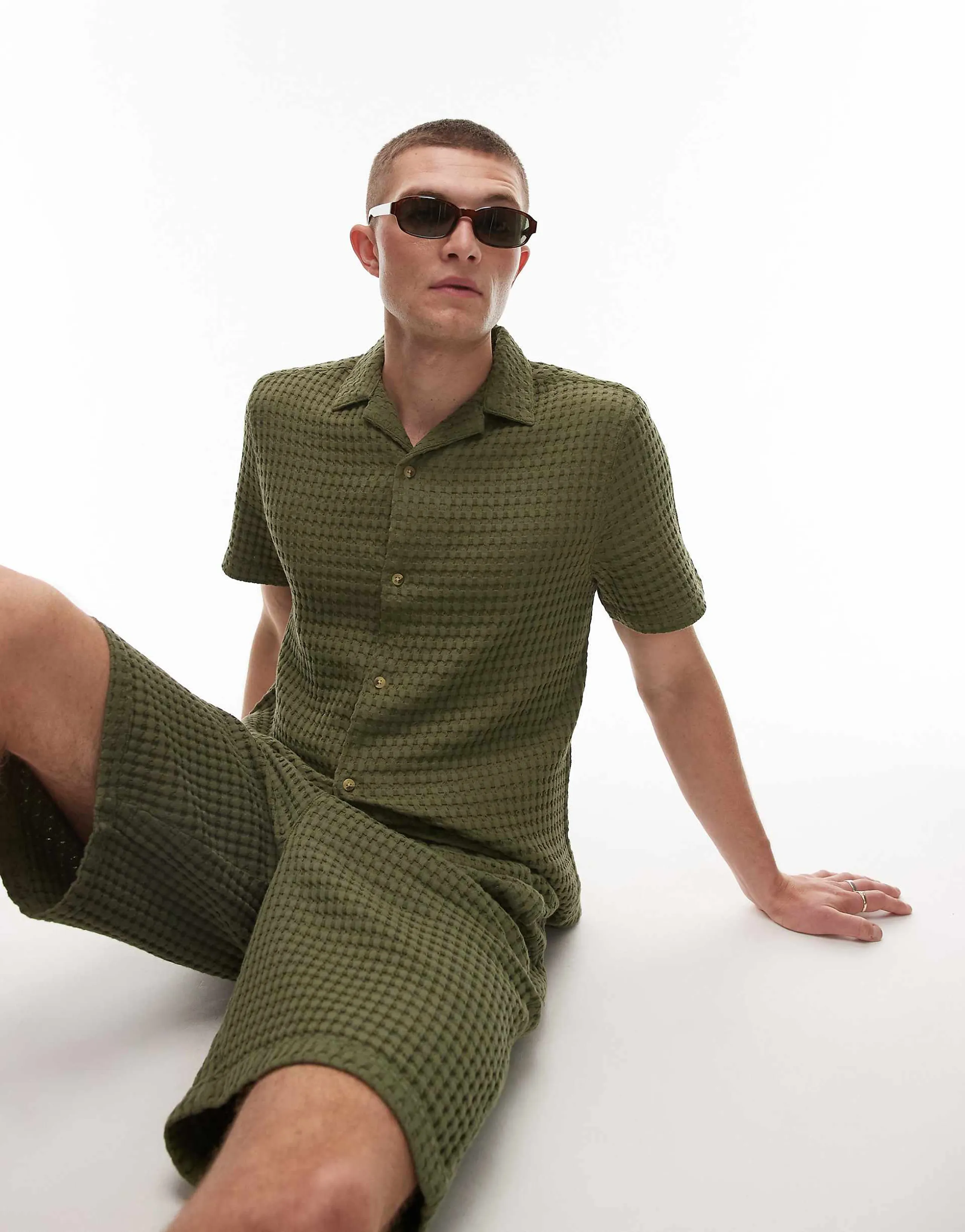 Topman textured grid plaid in khaki green - part of a set