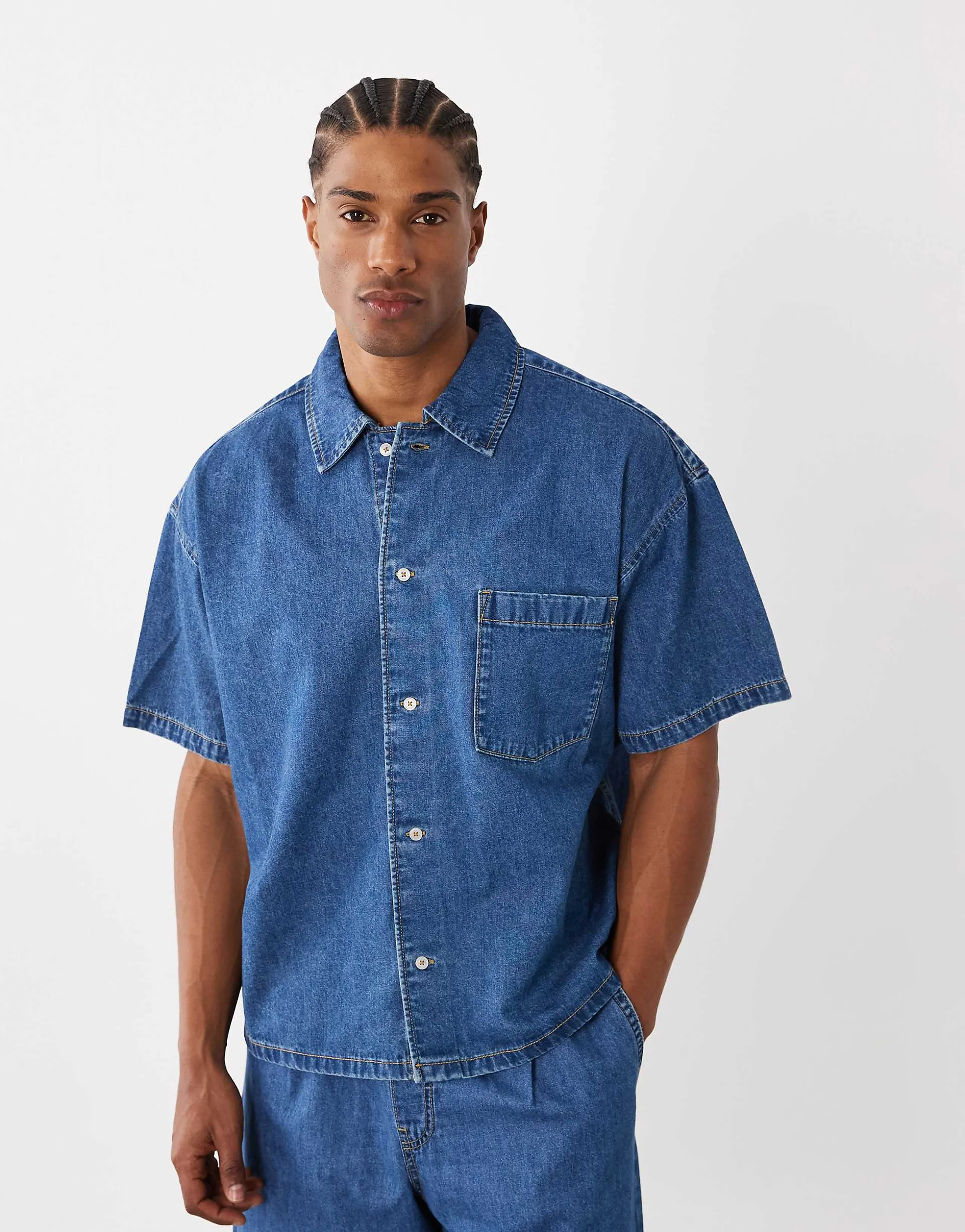 Jack & Jones short sleeve denim shirt in mid blue - part of a set