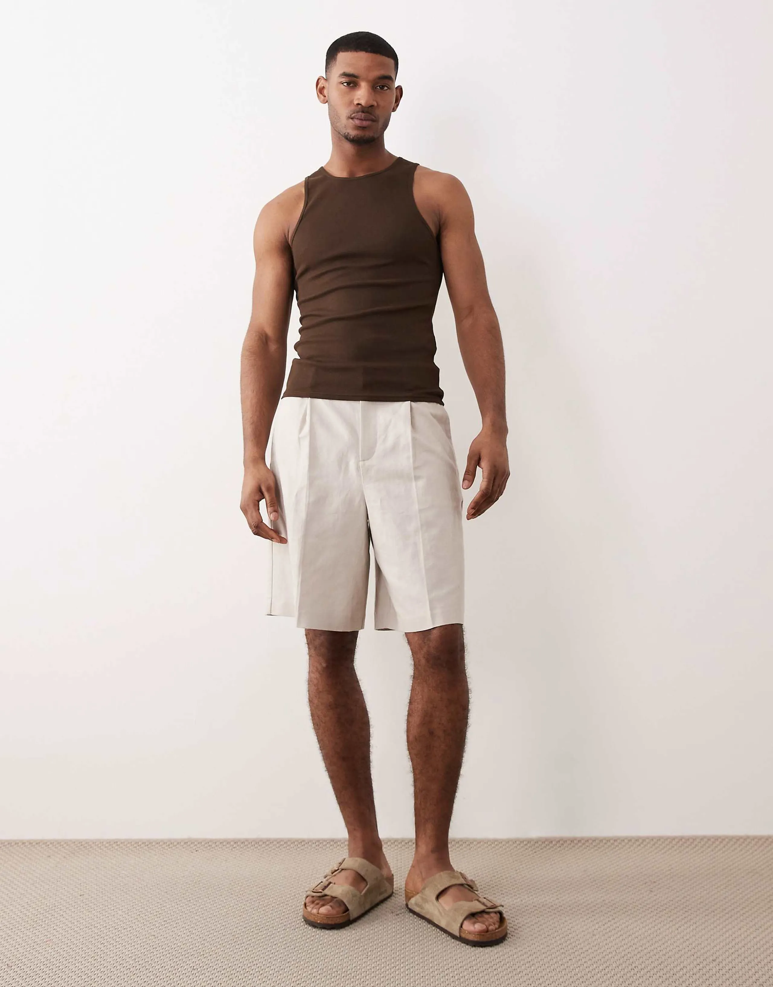 ASOS DESIGN tailored linen rich bermuda shorts in stone