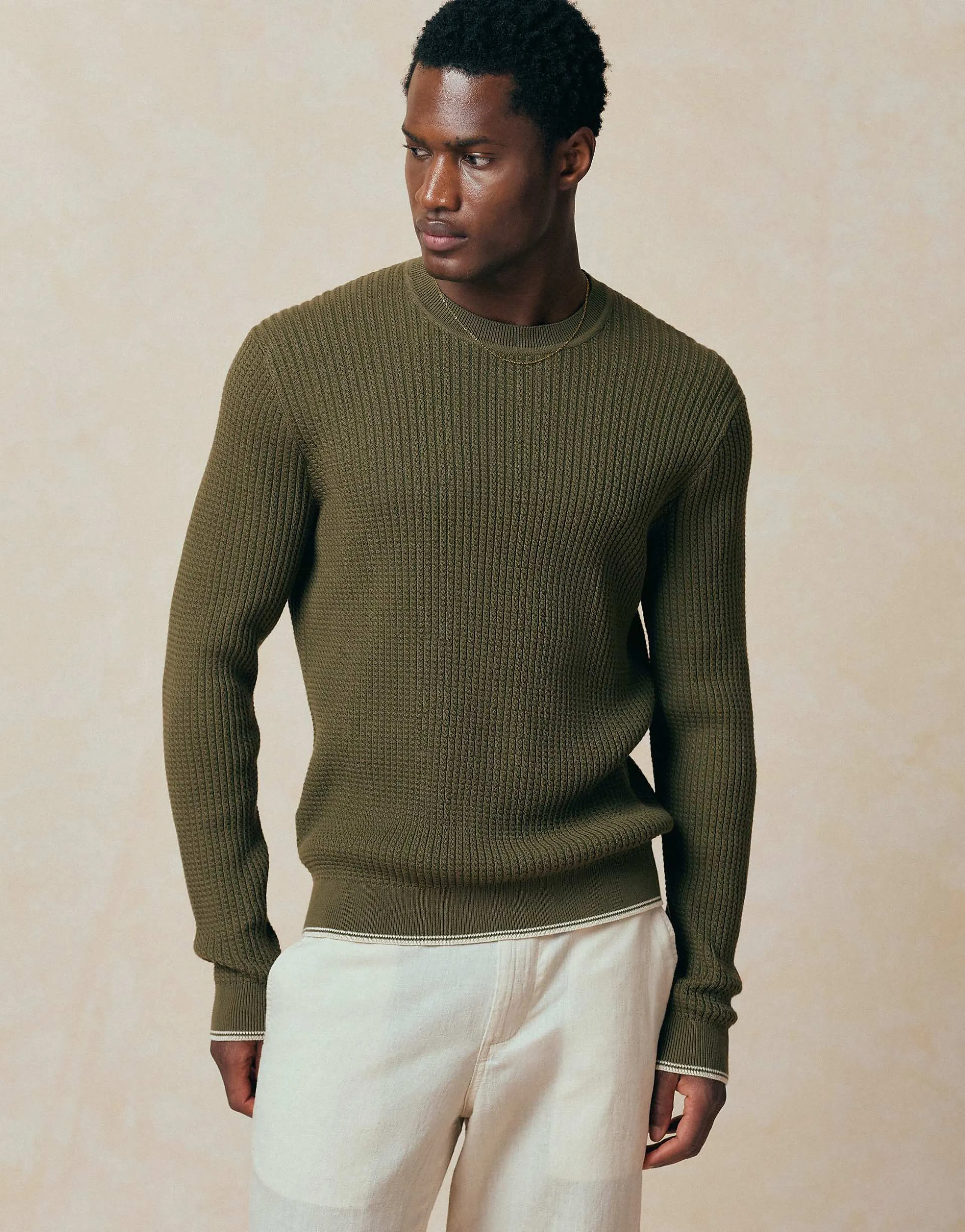 Mango cotton mix knit sweater in khaki