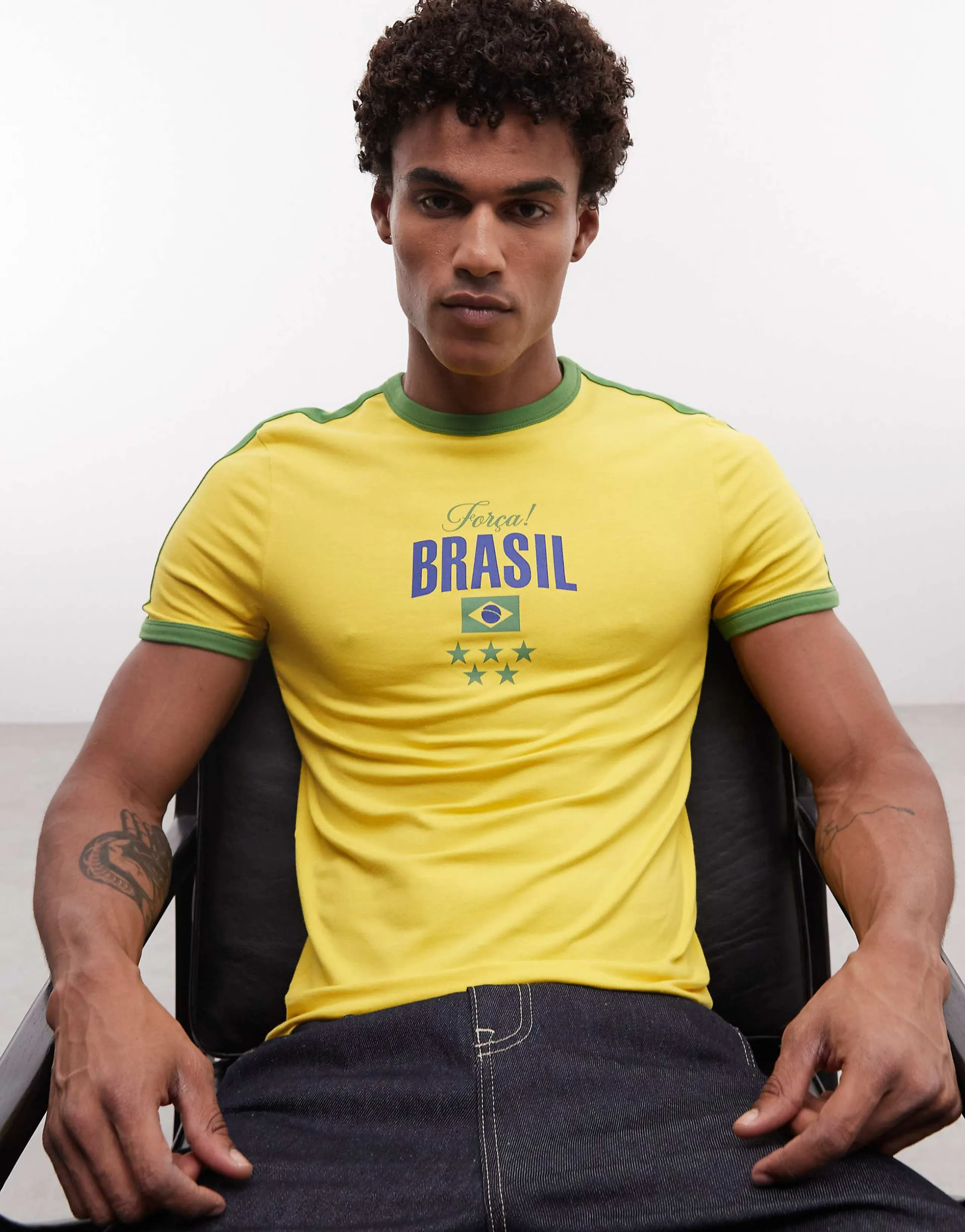 ASOS DESIGN muscle ringer t-shirt with Brasil graphic in yellow