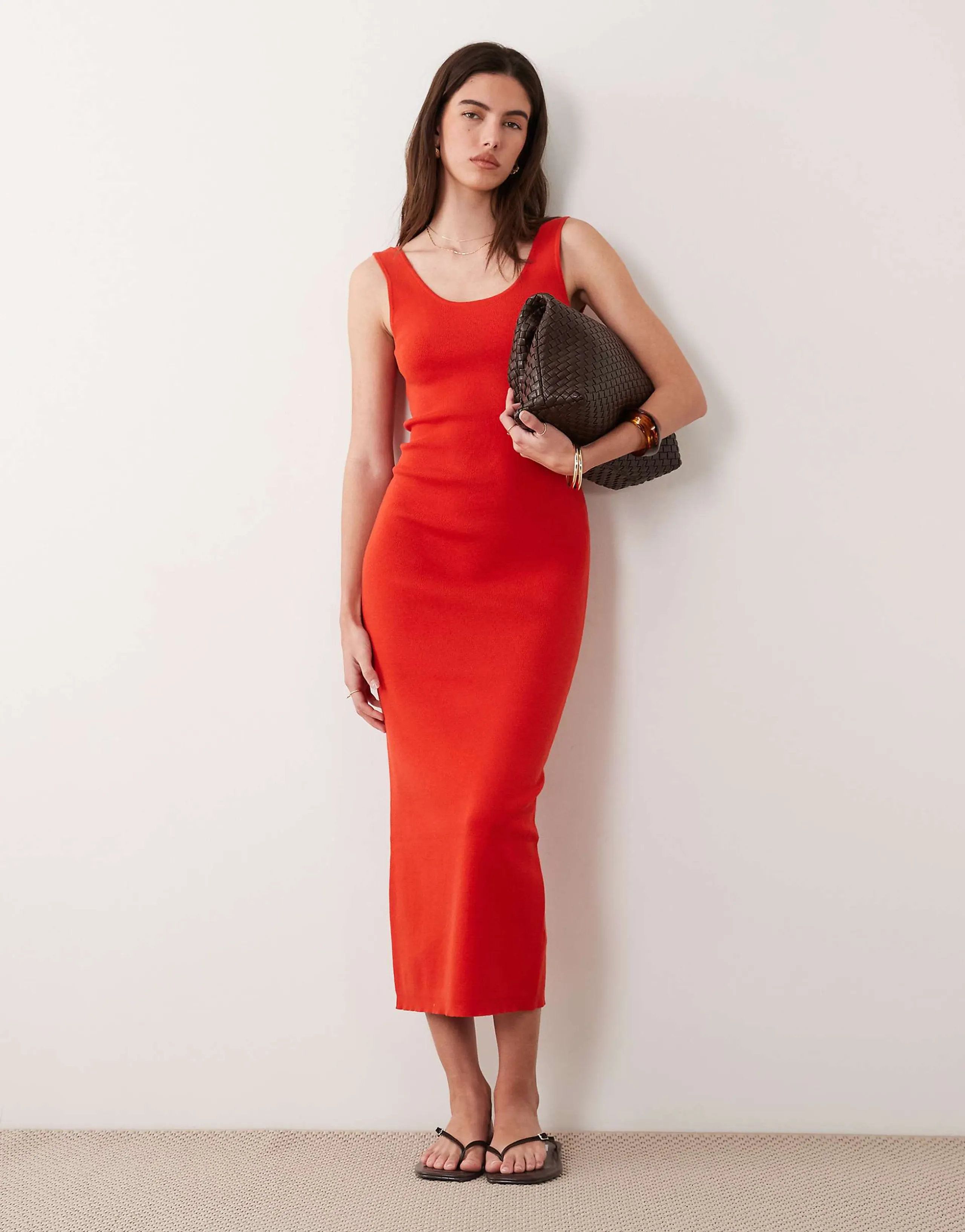 ASOS DESIGN cotton blend scoop back dress in red