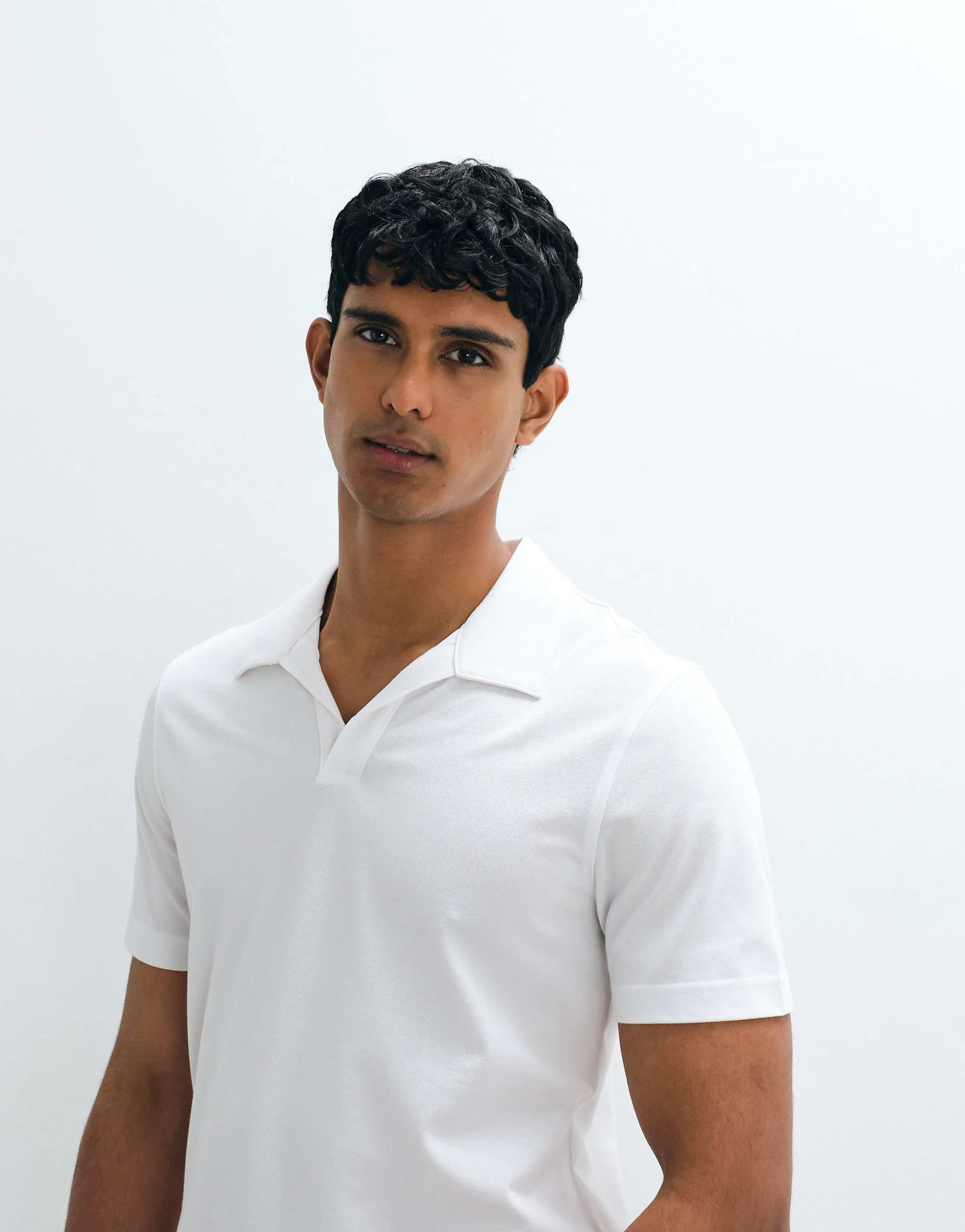 Mango split collar T-shirt in white