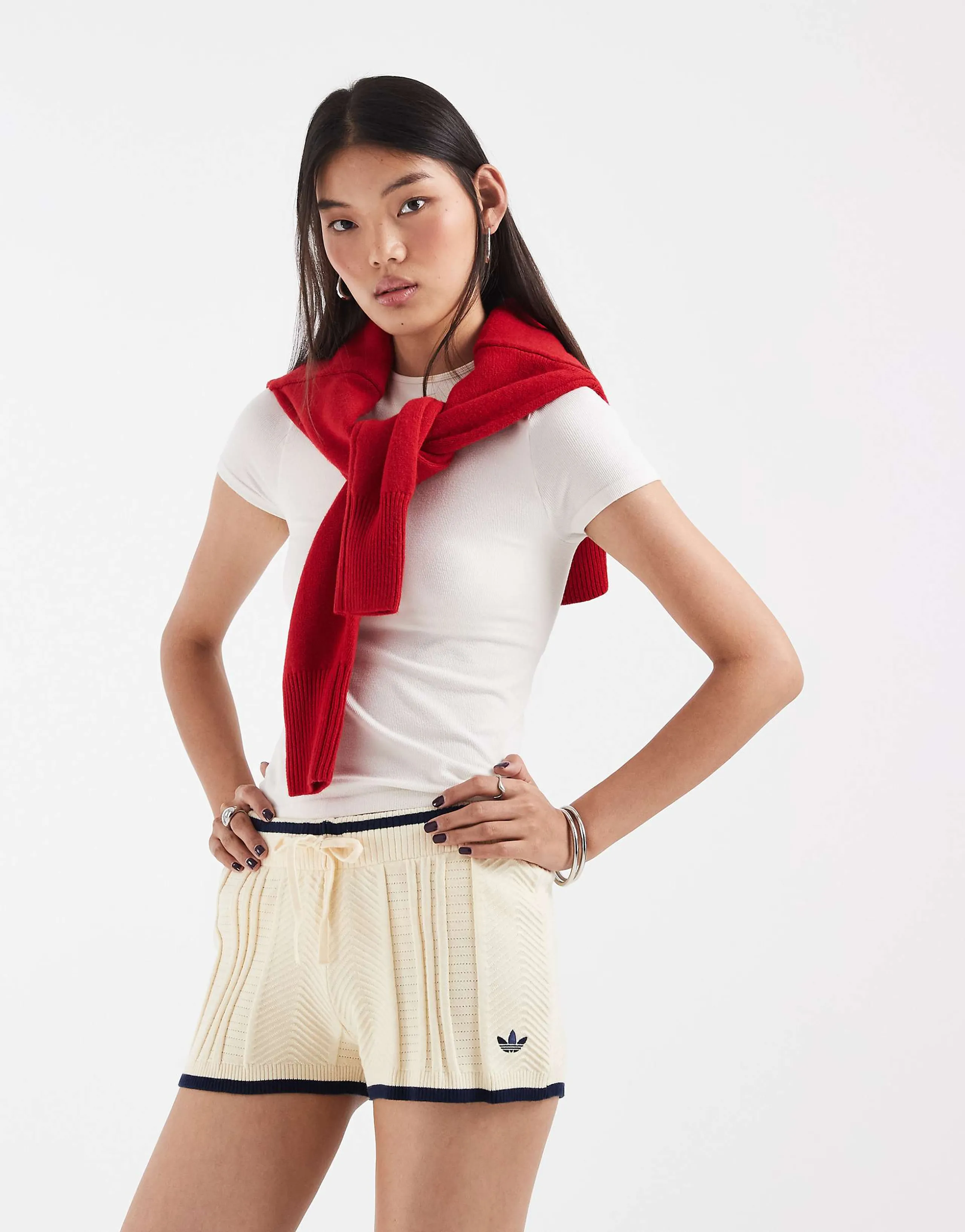 adidas Originals cable knit shorts in warm vanilla