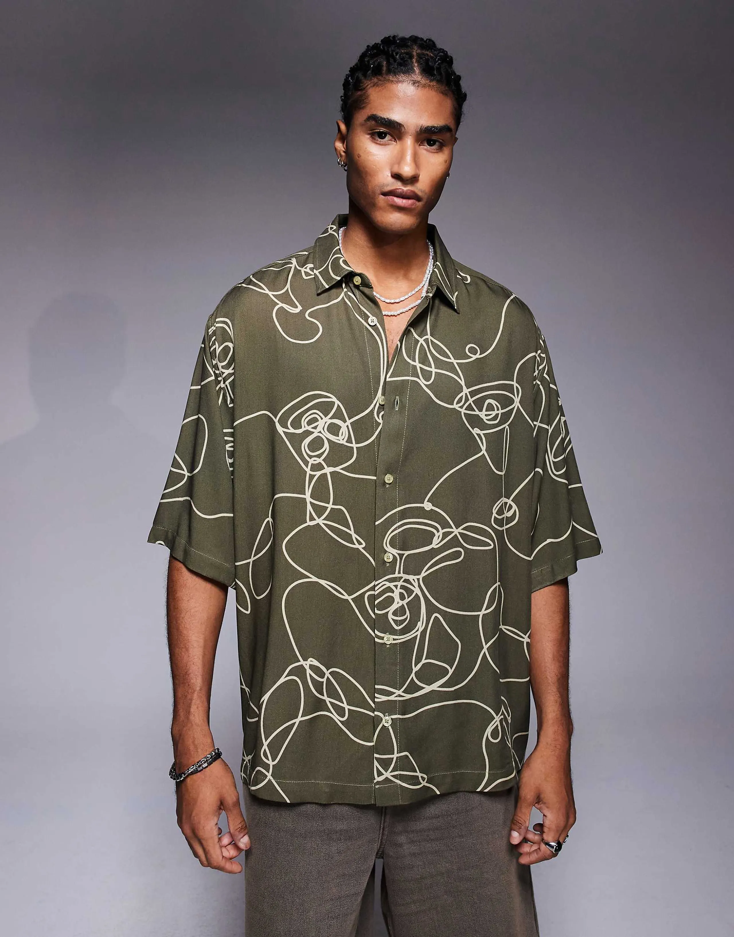 ASOS DESIGN oversized shirt with abstract print in green