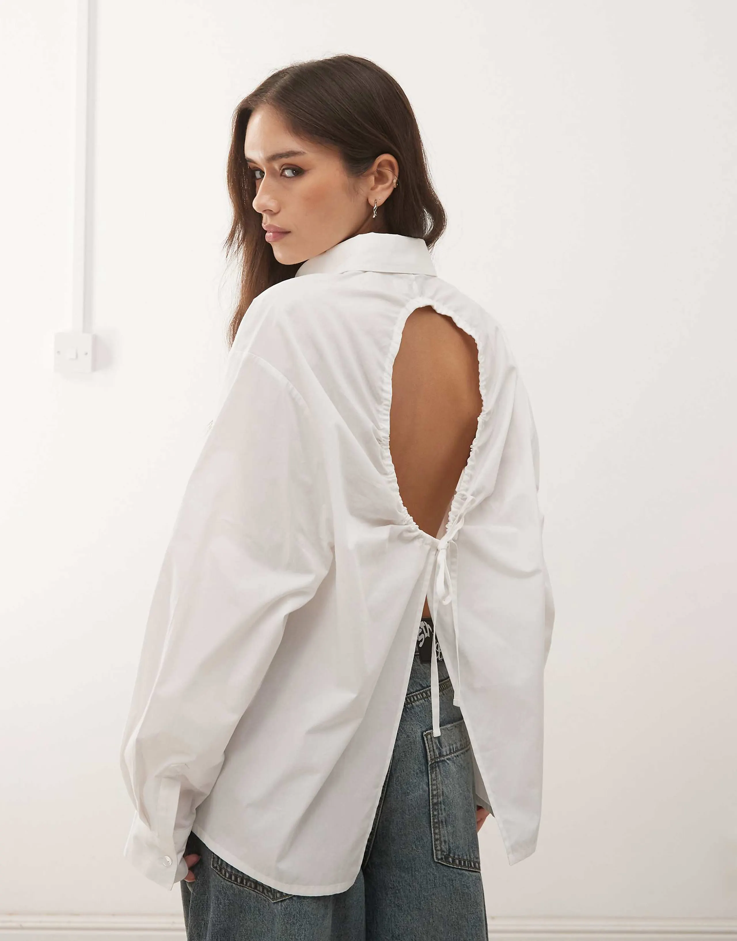 COLLUSION oversized shirt with cut out back detail in white