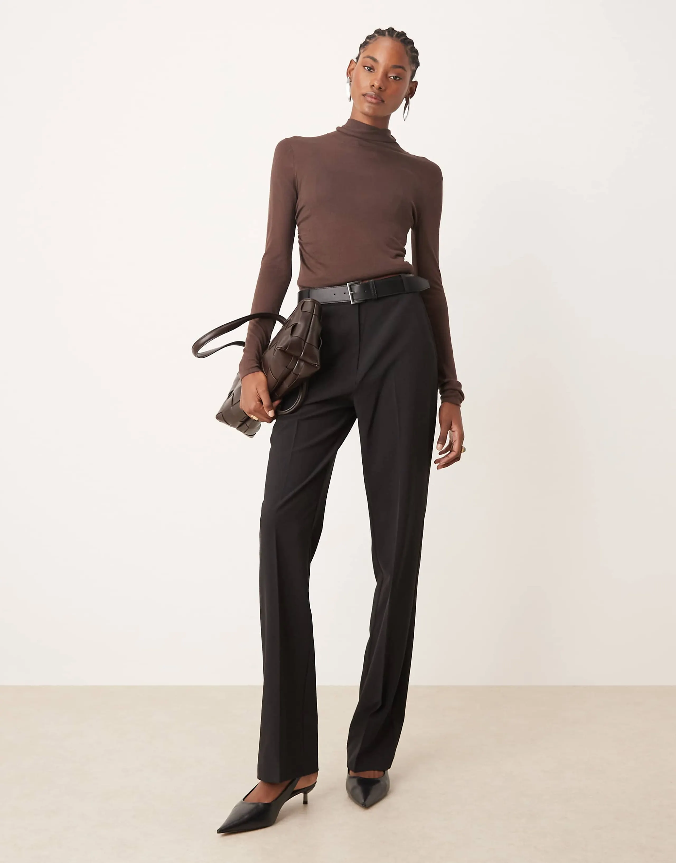 ASOS DESIGN Tall tailored slim straight leg pants with belt in black