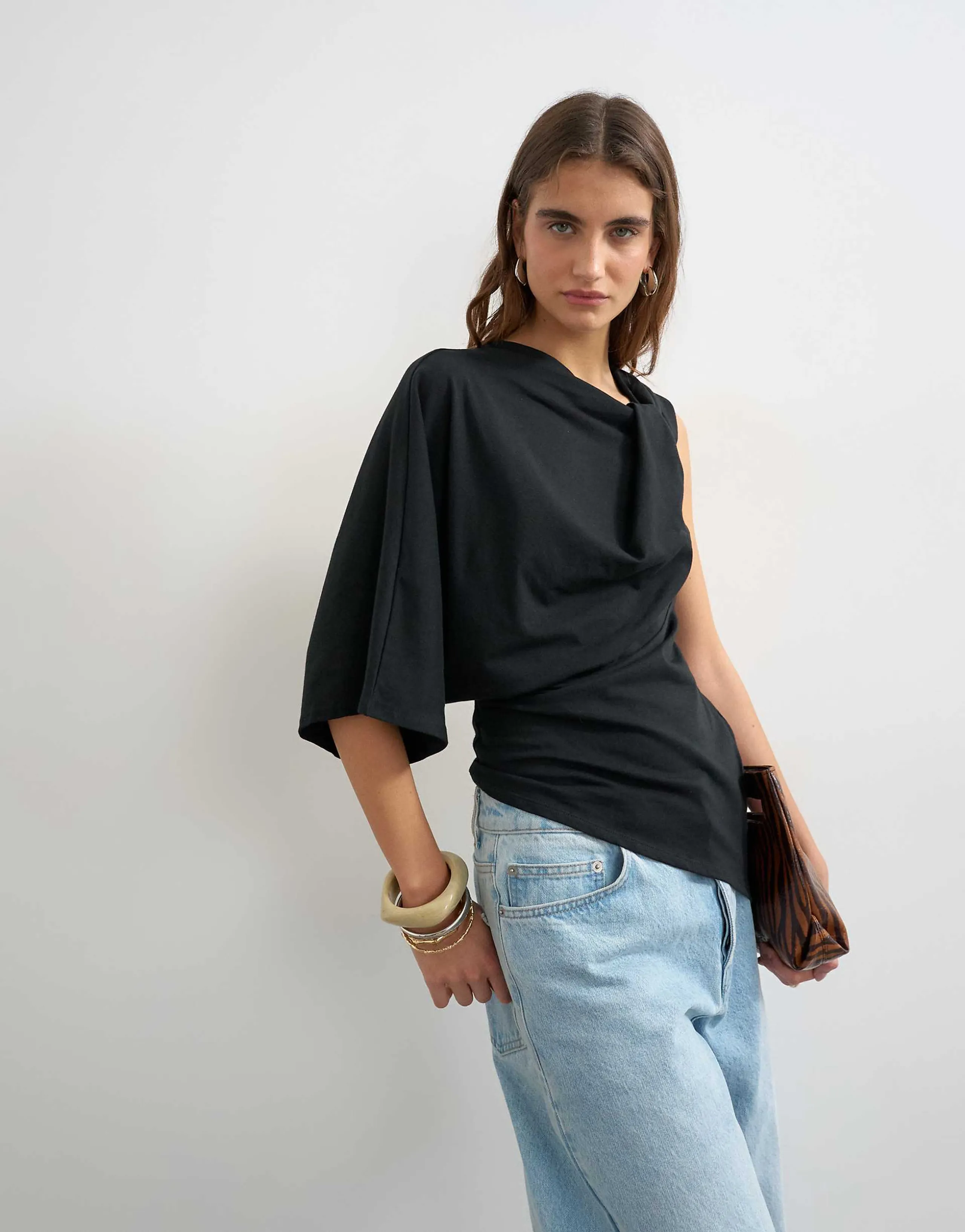 Topshop twisted strap asymmetric top in black