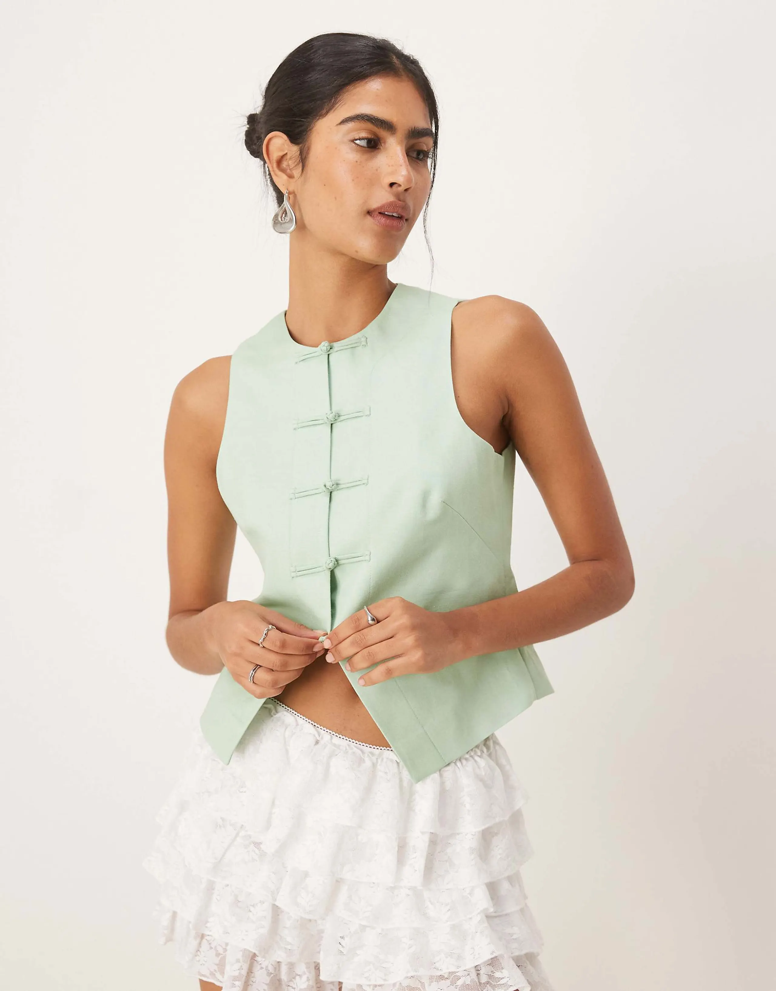 Mango tailored button detail top in mint green 