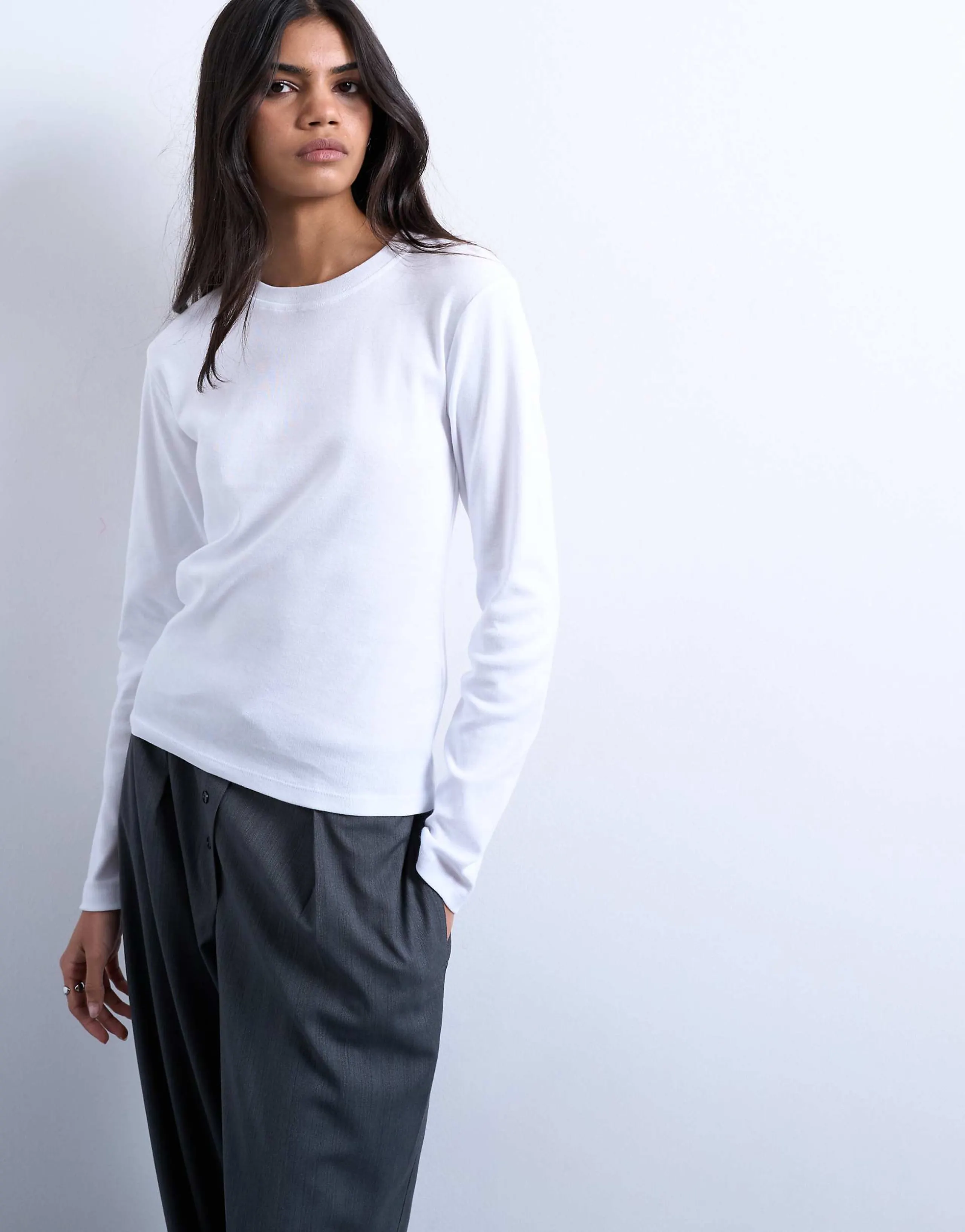 Topshop long sleeve everyday tee in white