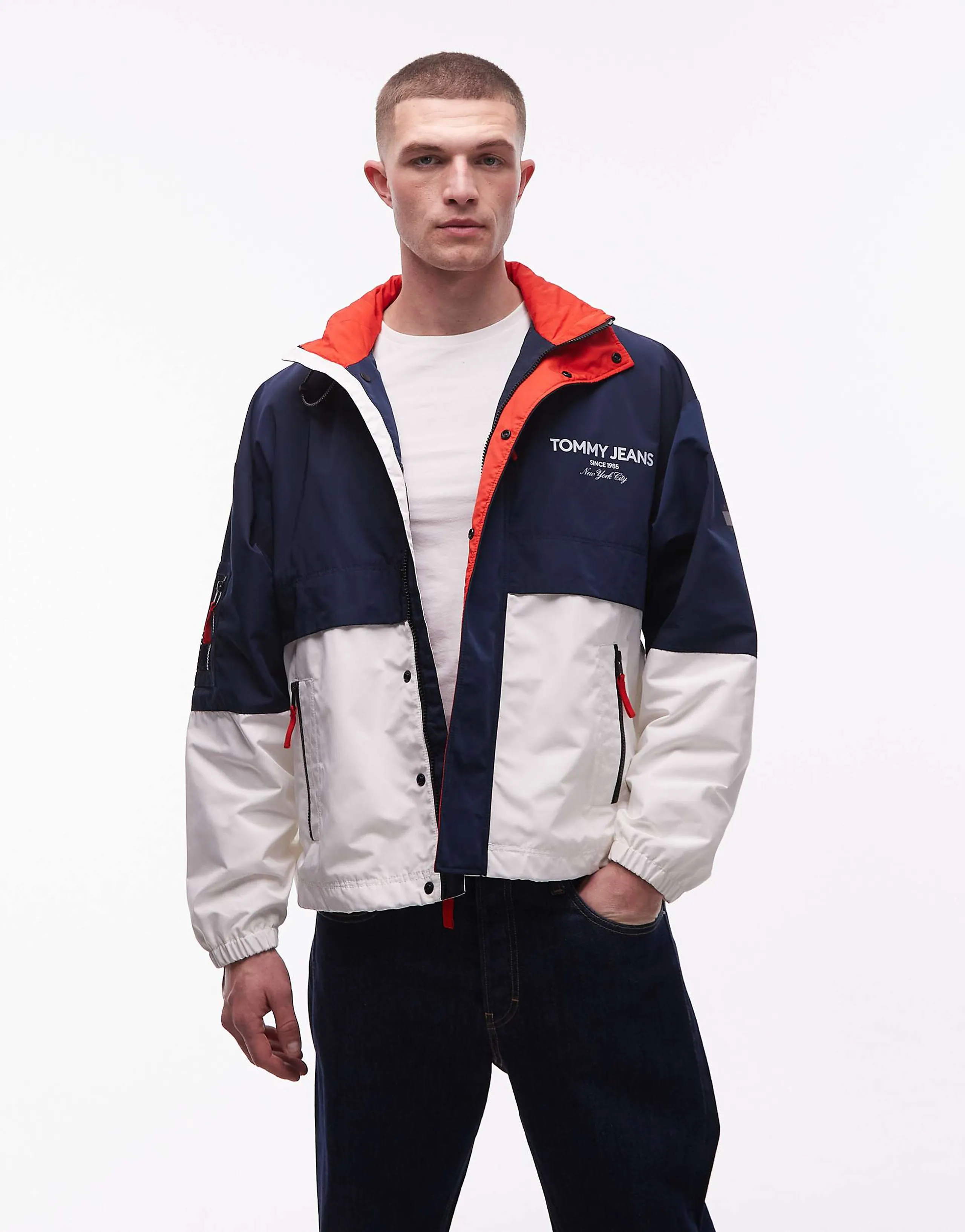 Tommy Jeans color block regatta windbreaker jacket in navy & white