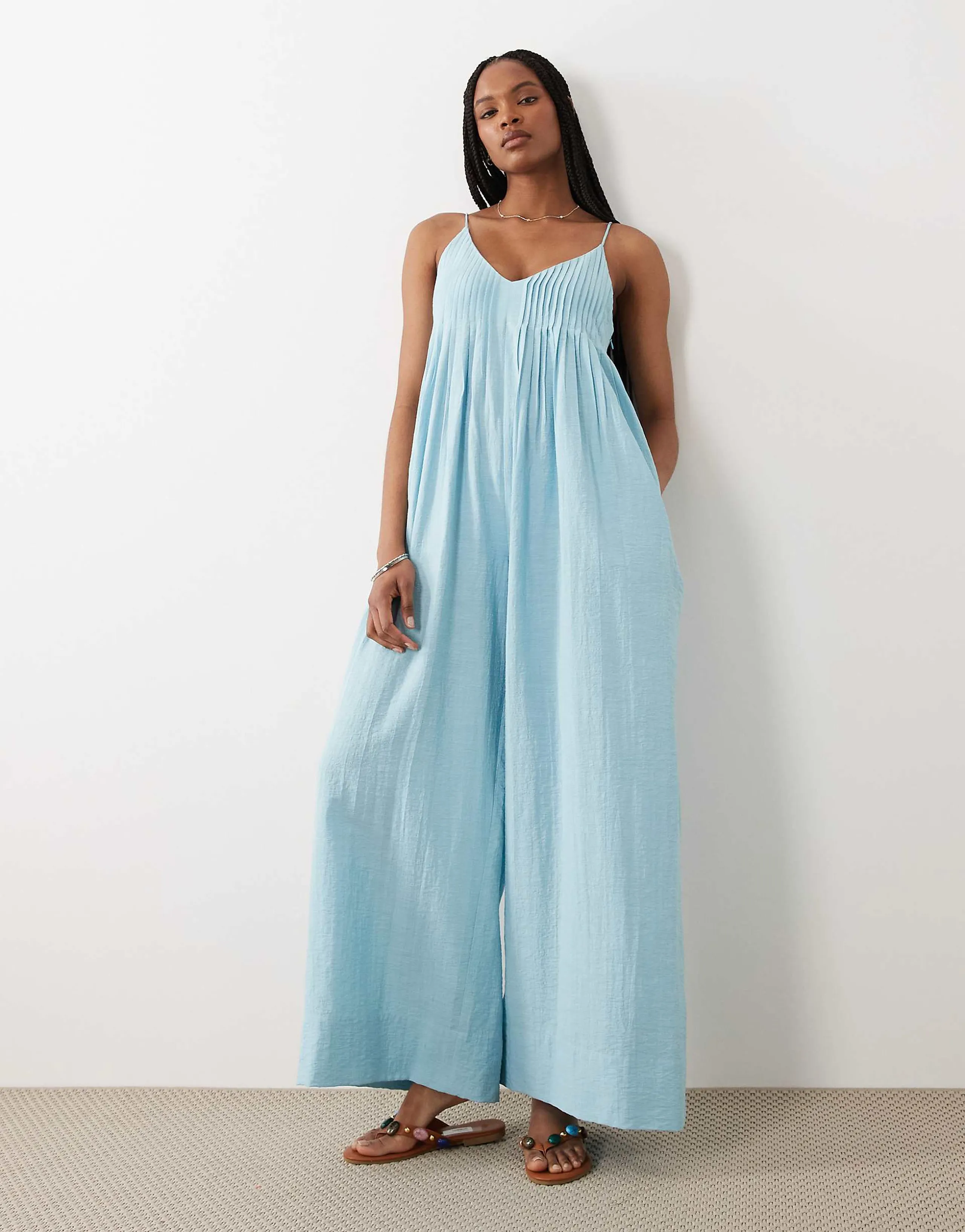 ASOS DESIGN Tall wide leg jumpsuit with pintuck detail in pale blue