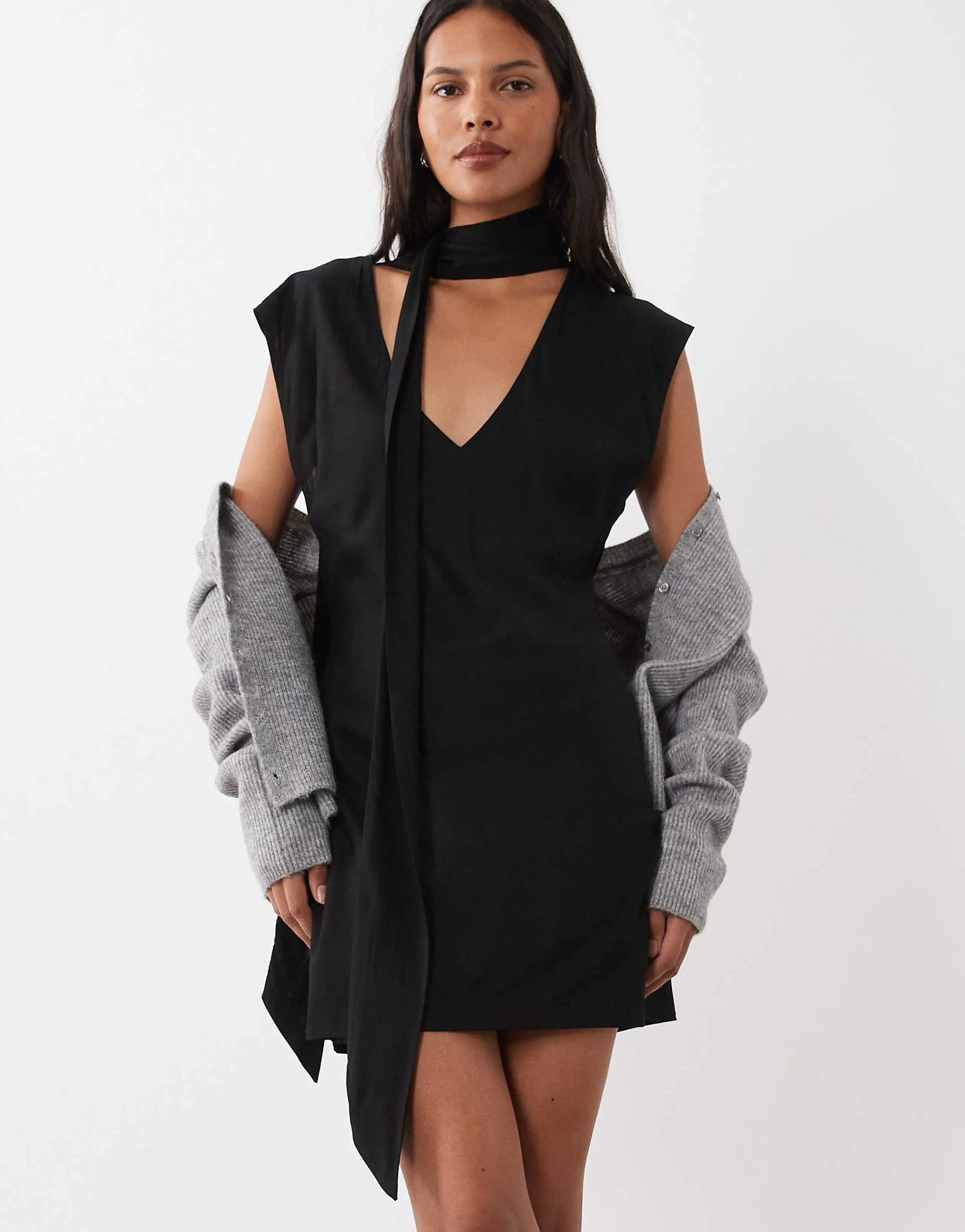ASOS DESIGN scarf detail mini dress in black