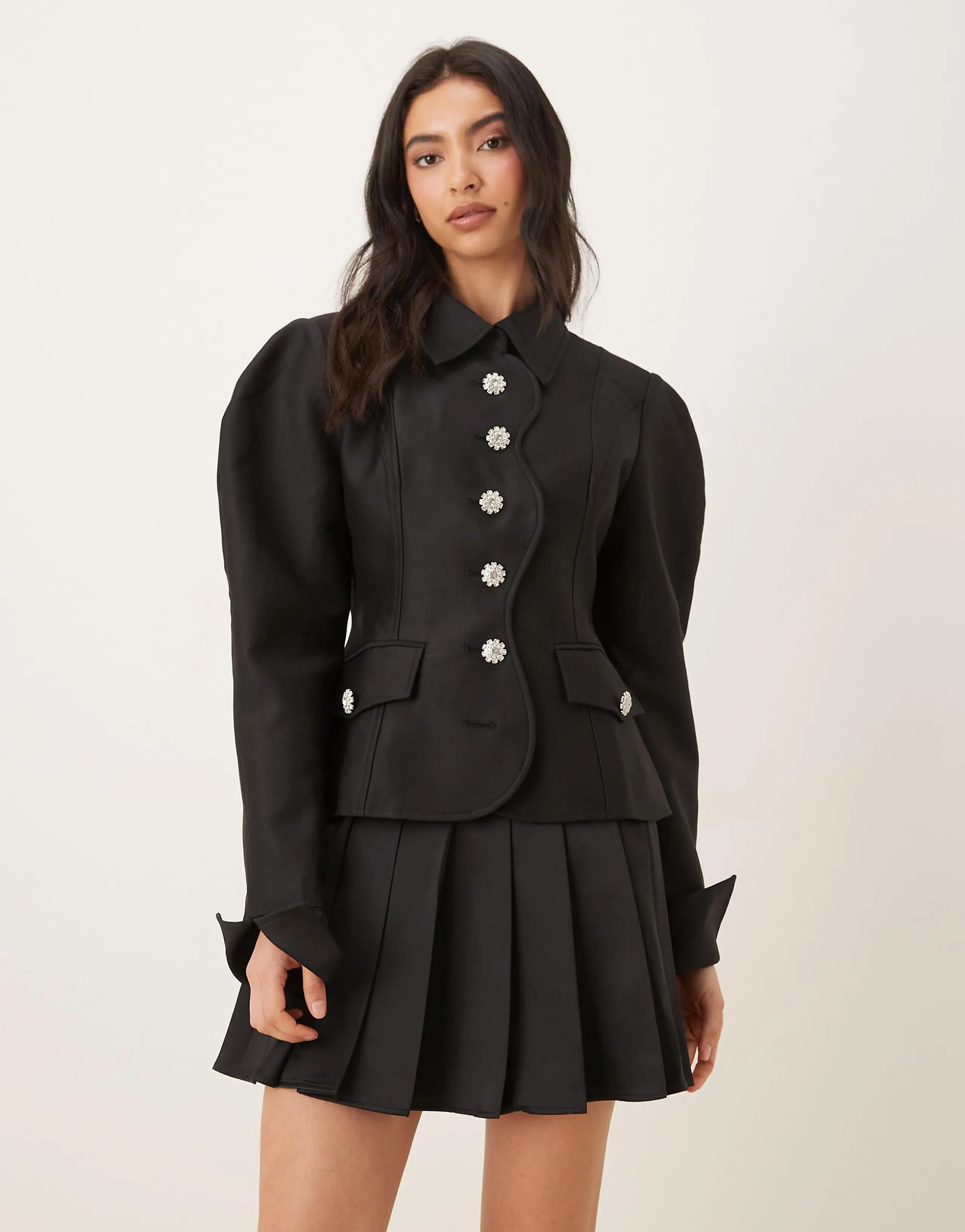 JW PEI satin pleated mini skirt in black - part of a set
