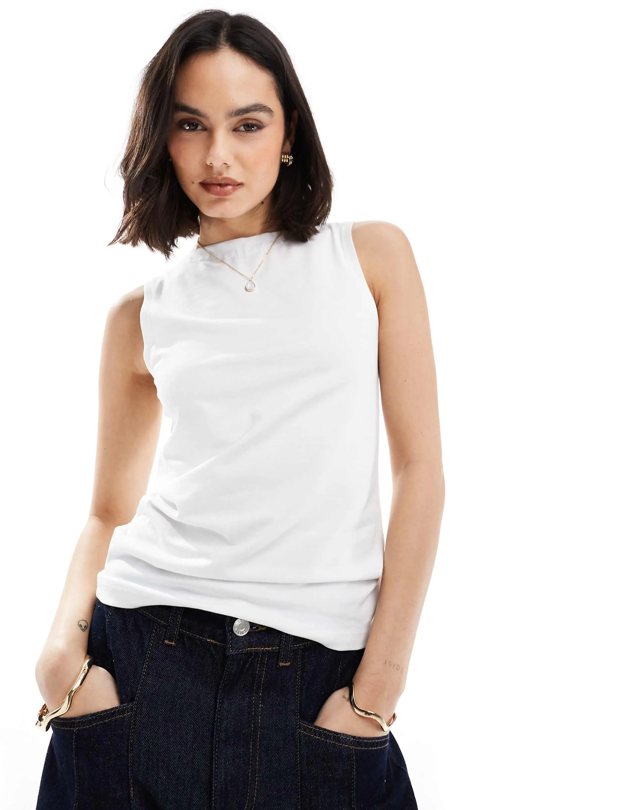 Vero Moda boat neck sleeveless jersey top in white