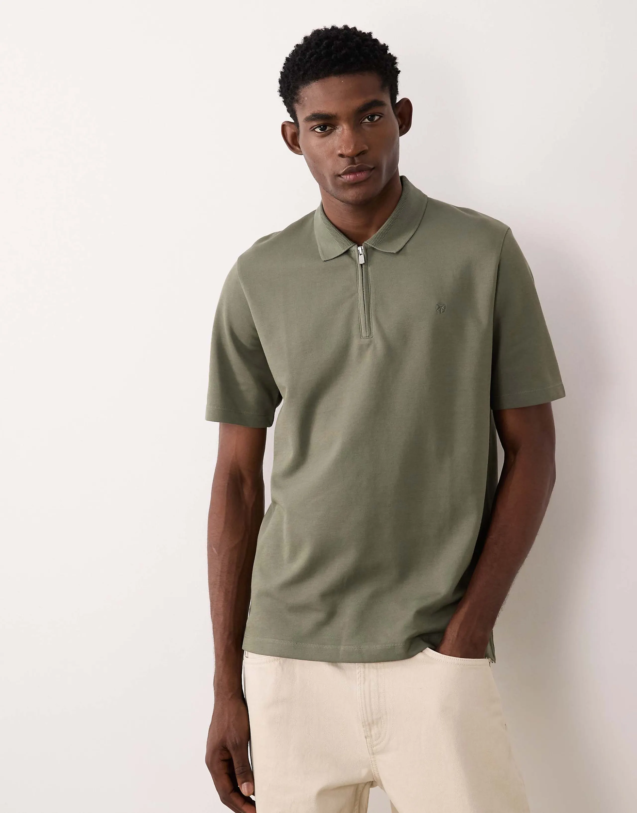 Jack & Jones Premium quarter zip polo top in dark green