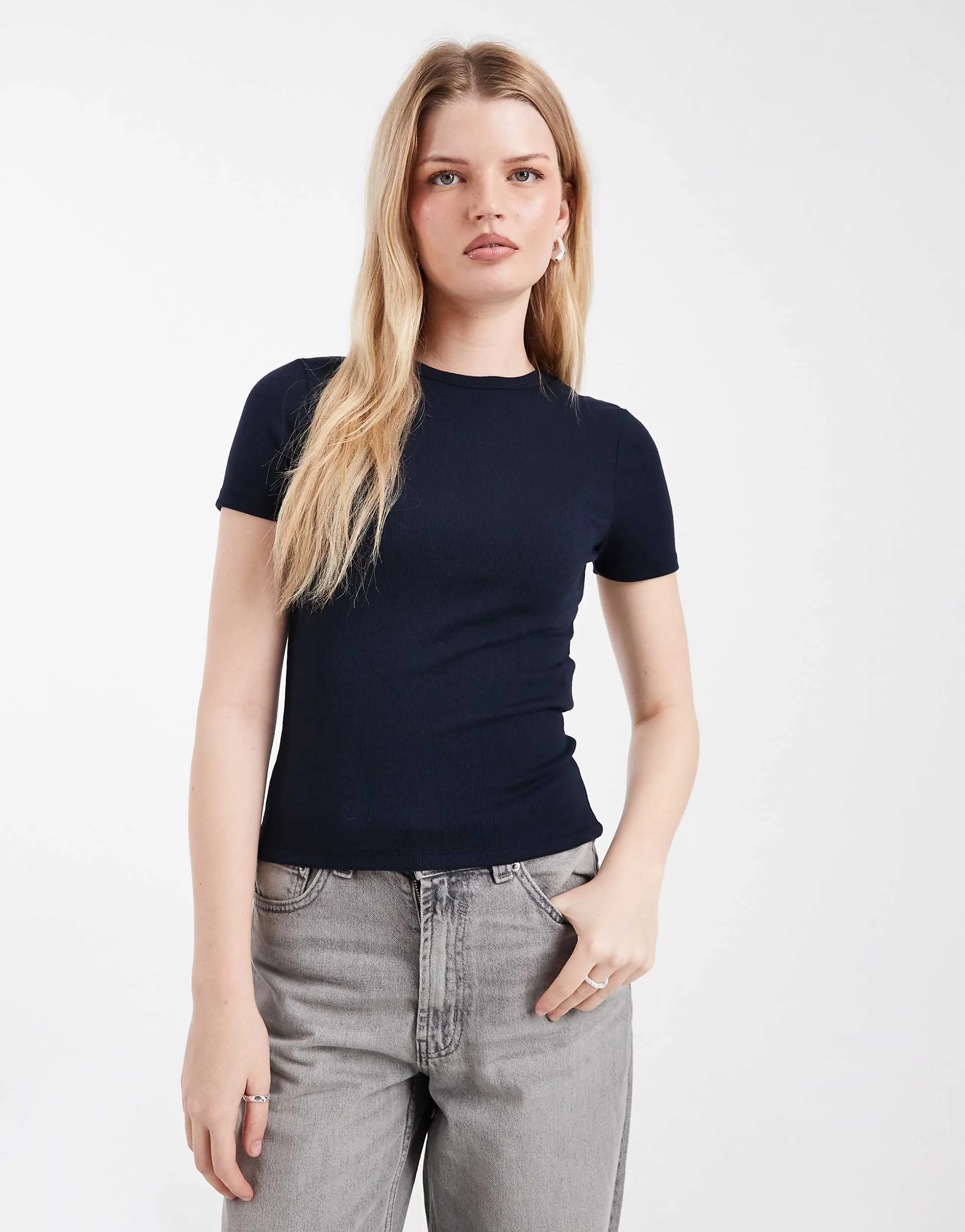 ONLY fitted rib knit top in navy