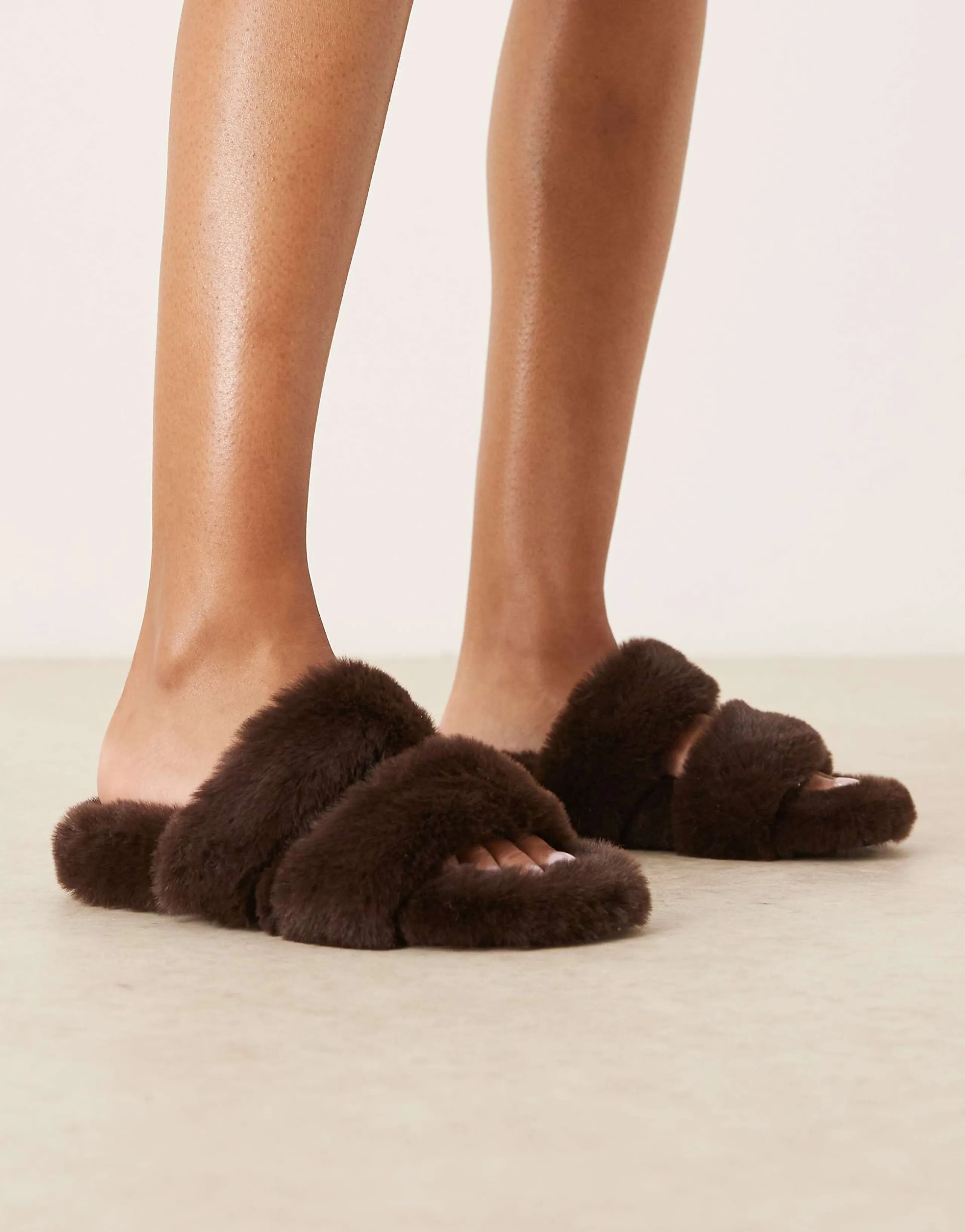 ASOS DESIGN Zoey double strap mule slippers in chocolate