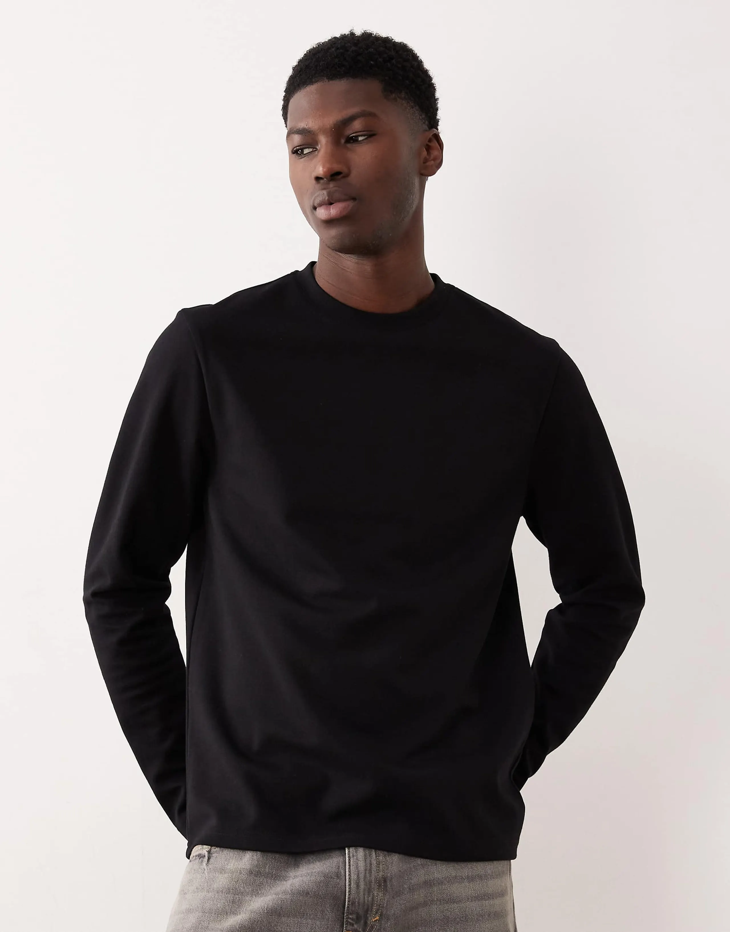 ASOS DESIGN heavyweight long sleeve t-shirt in black soft touch
