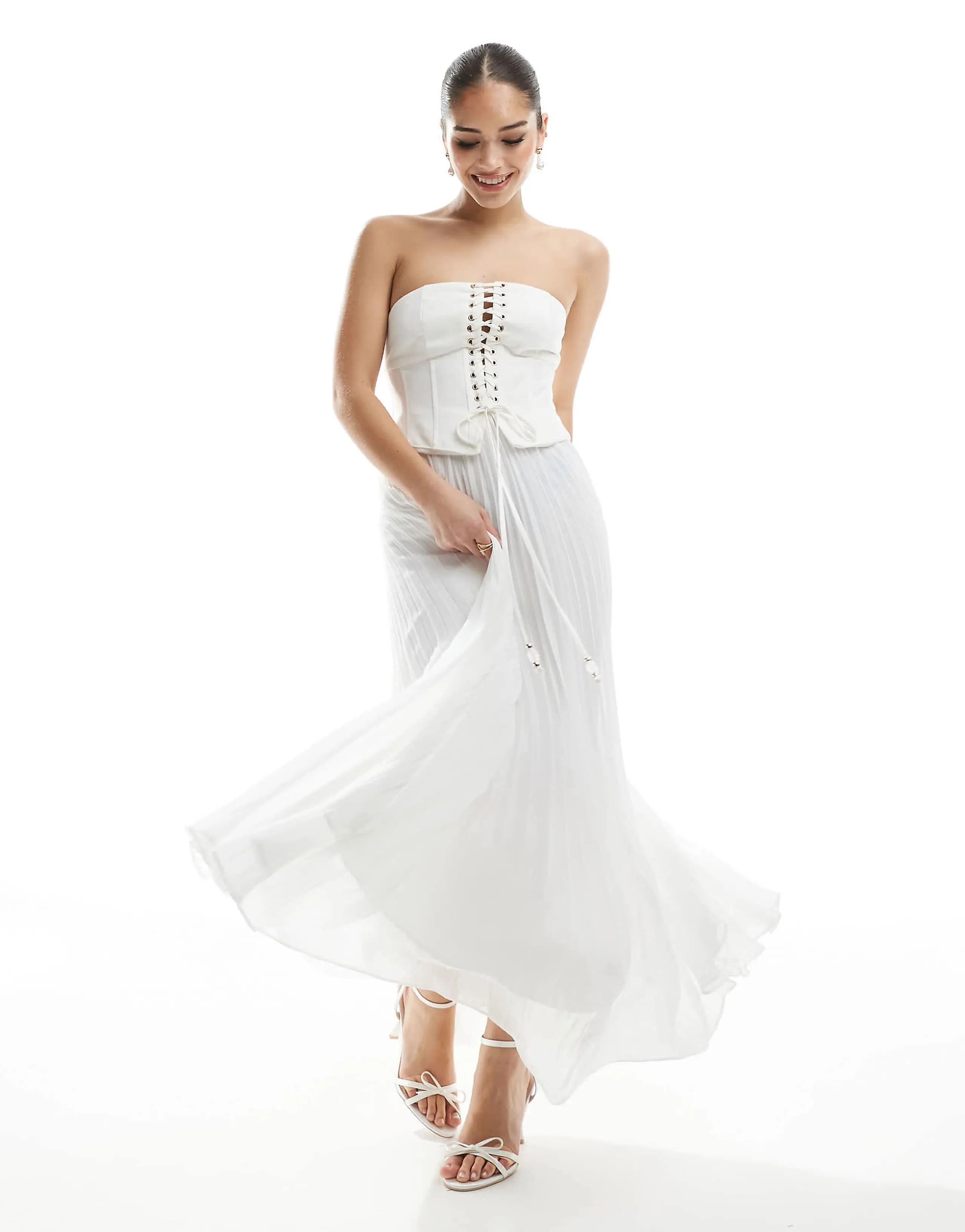 Ever New Bridal corset pleated maxi dress in ivory