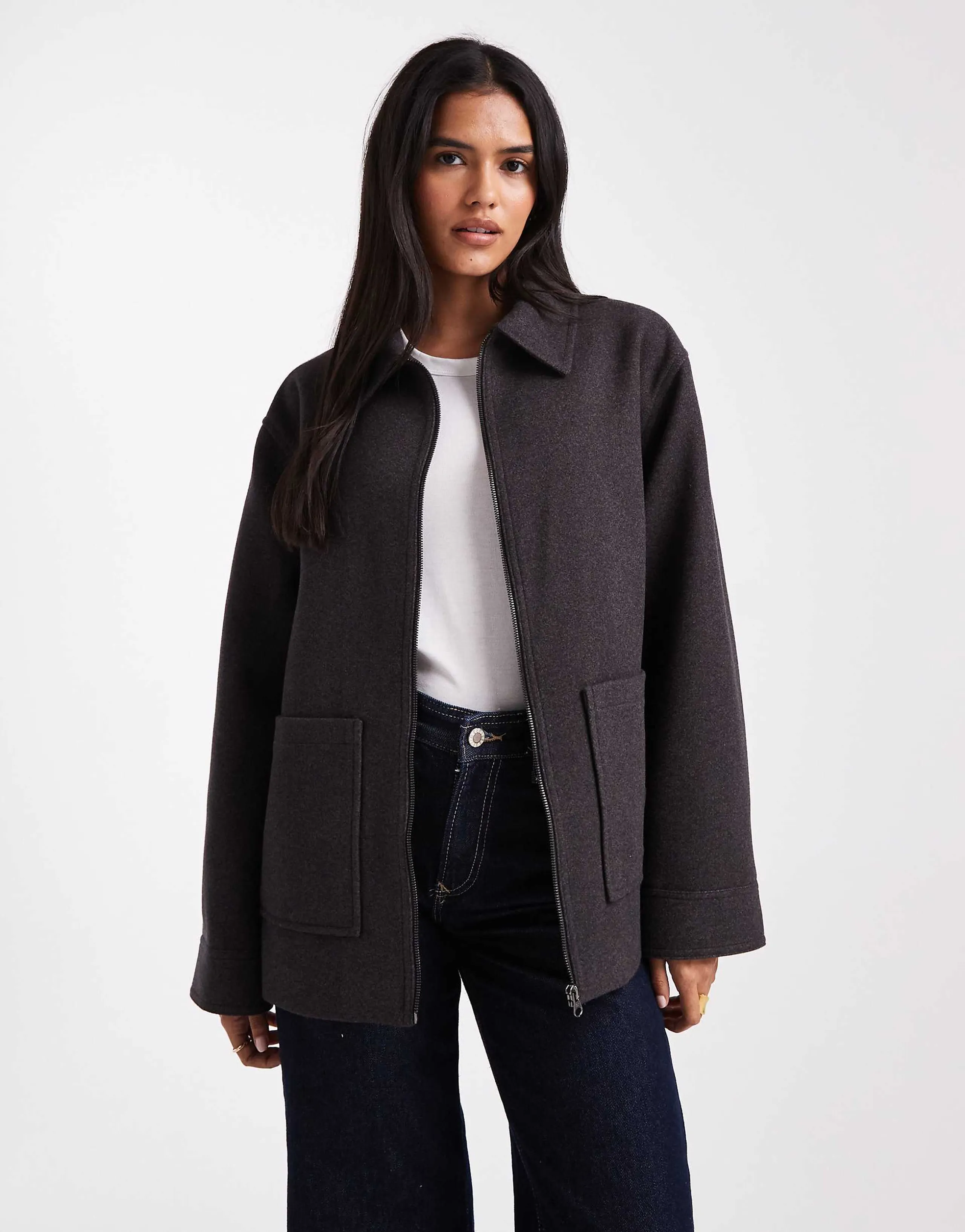 ASOS DESIGN top collar harrington jacket in charcoal