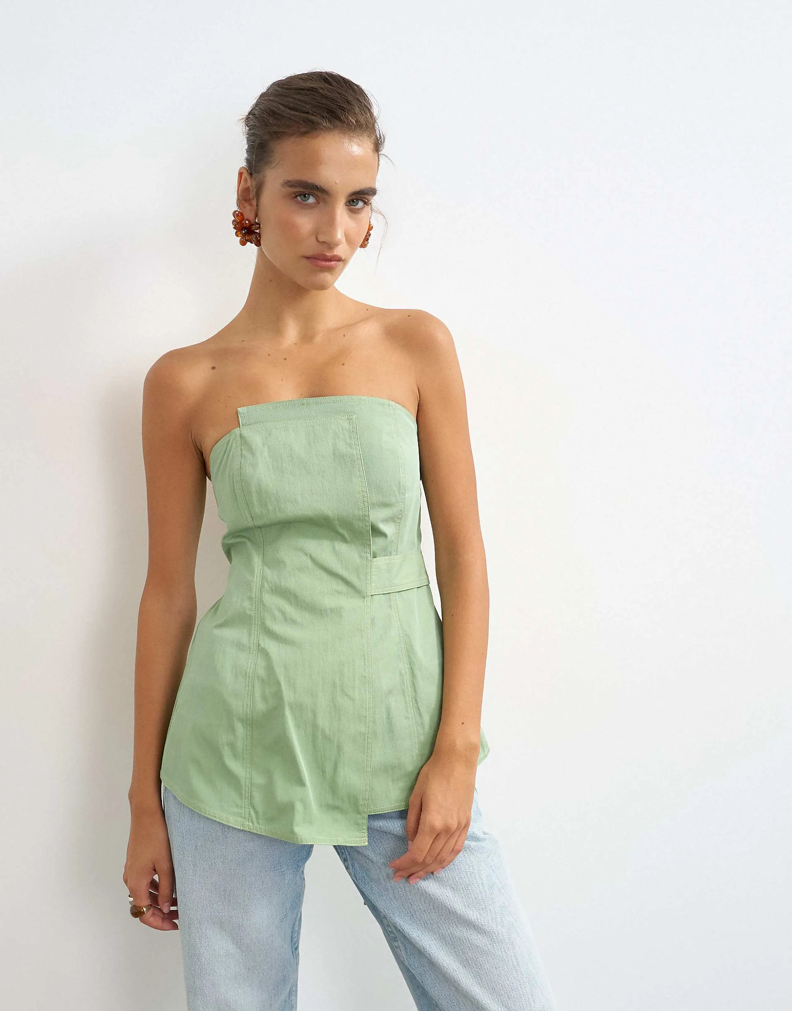 Topshop structured asymmetric bandeau in green