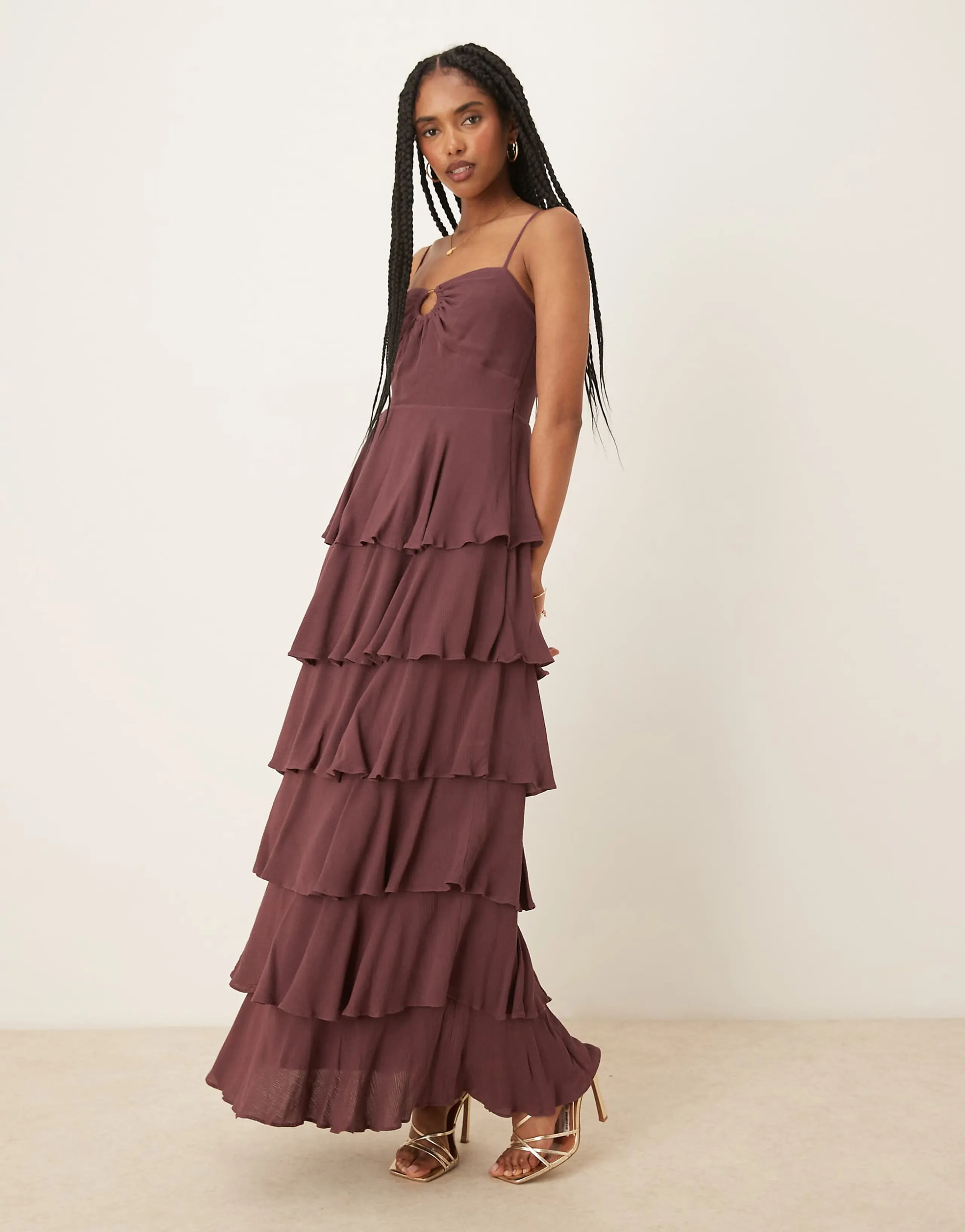 Pretty Lavish Sidney ring maxi dress in deep wine