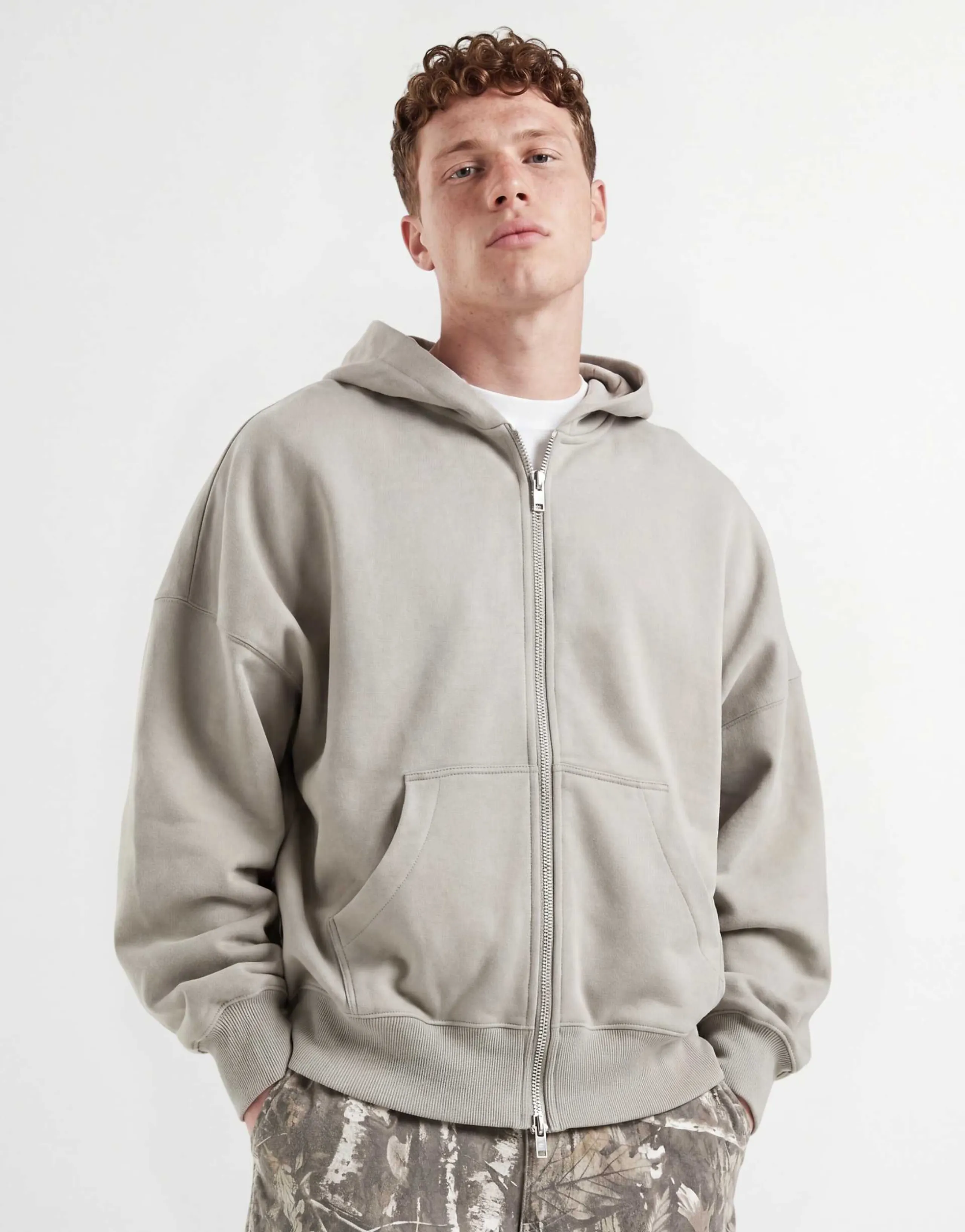 ASOS DESIGN premium heavyweight extreme oversized zip up hoodie in 400gsm in light gray 