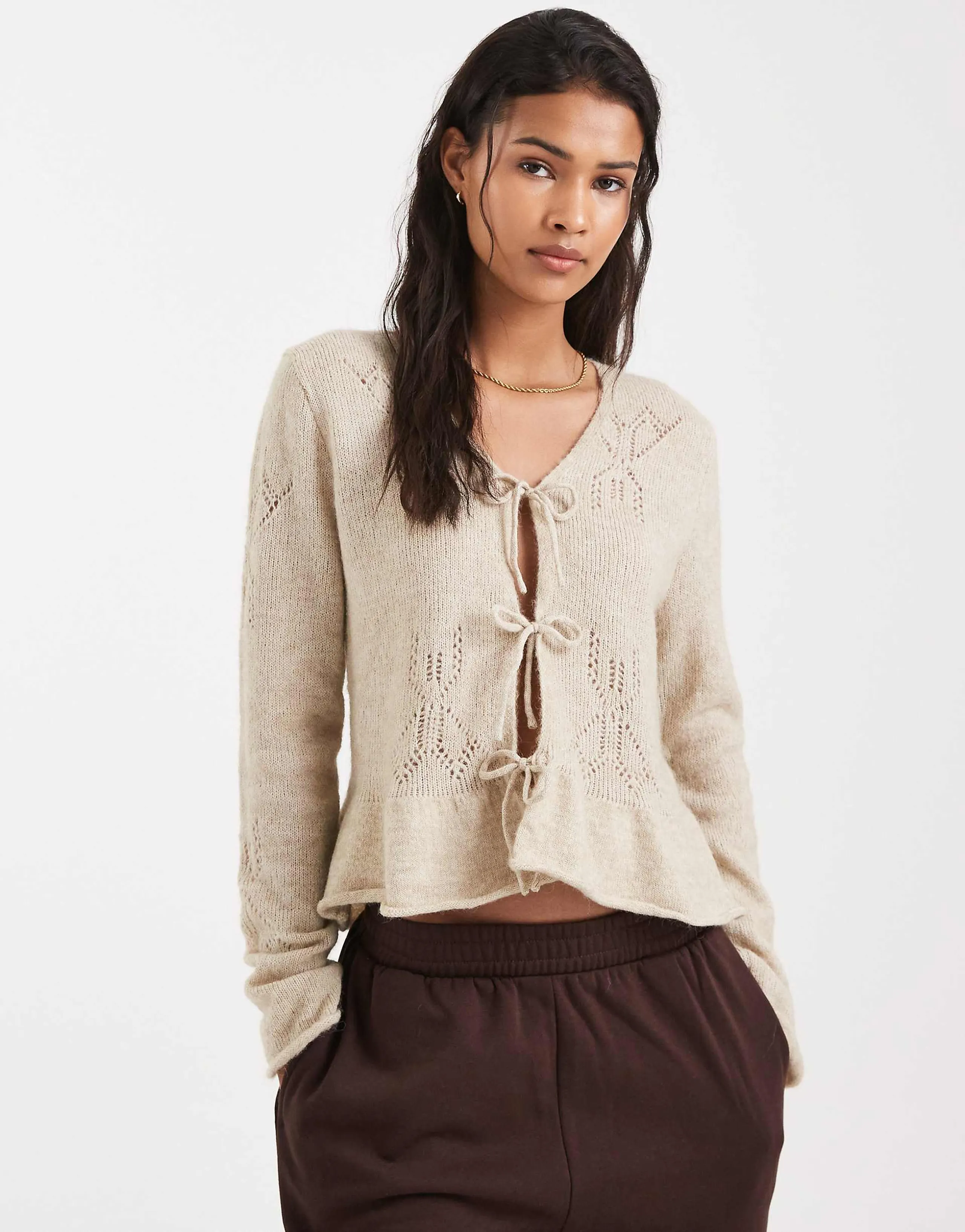 ONLY tie front cardigan with wool in cream