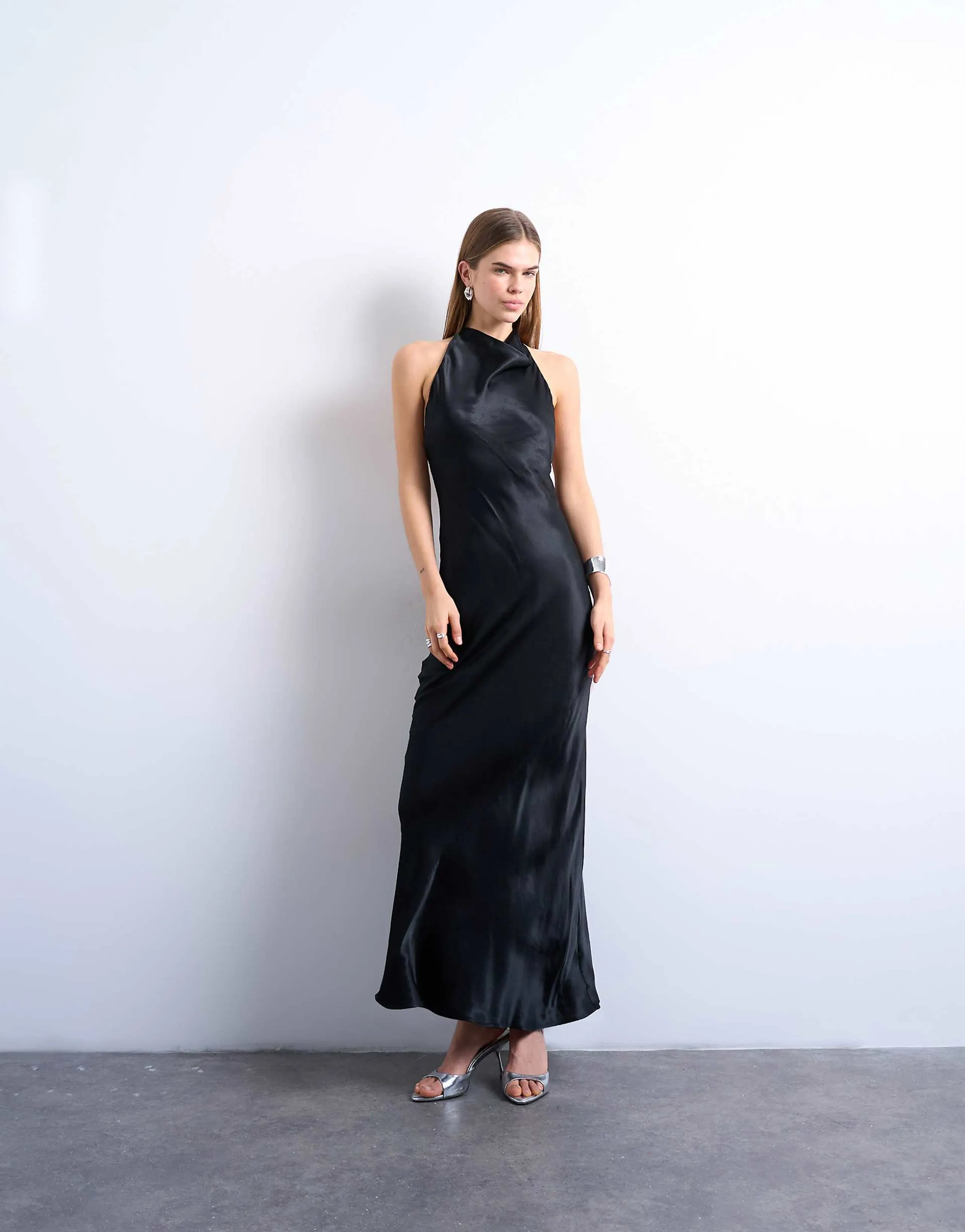 Topshop high neck cowl maxi dress in black
