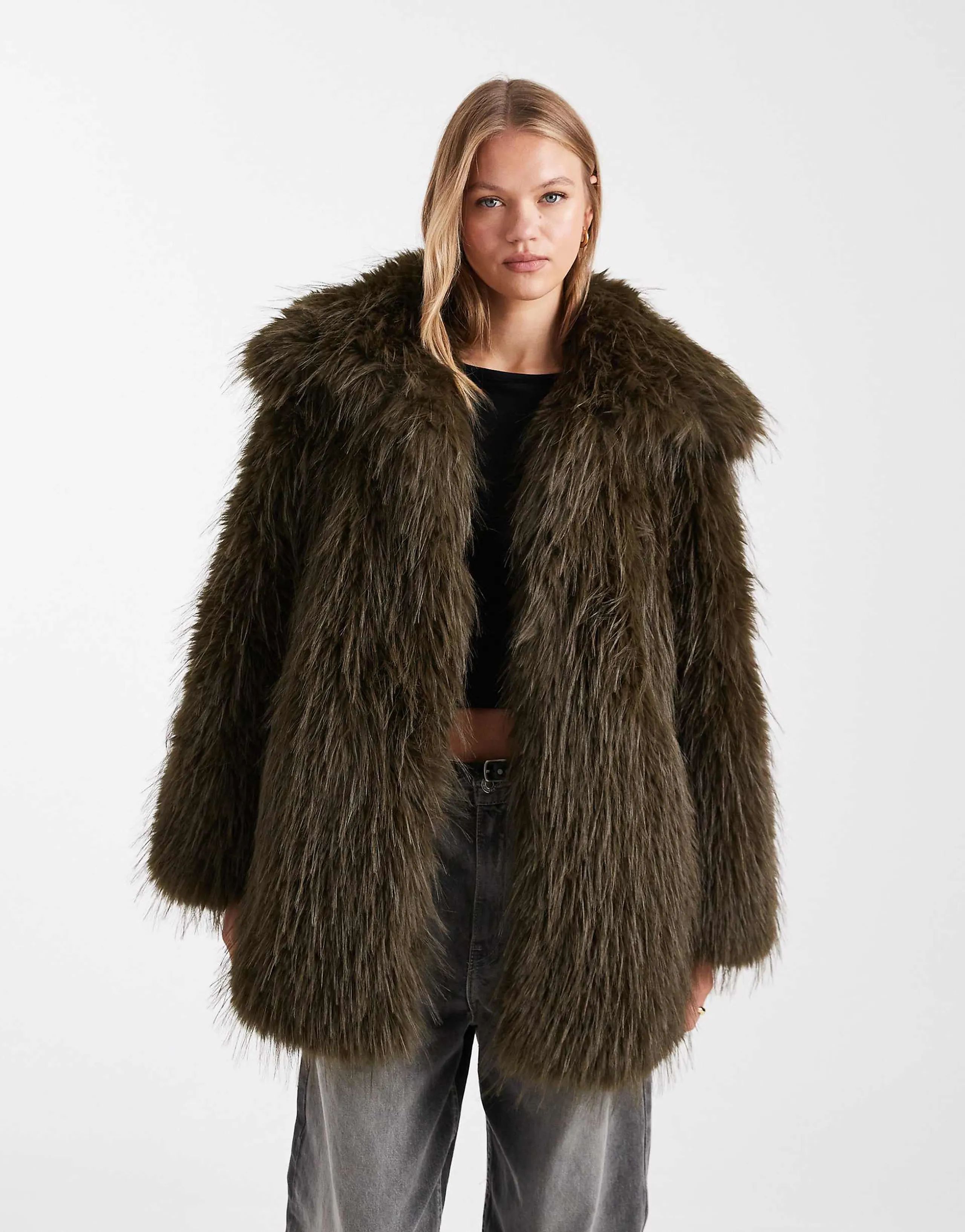 ASOS DESIGN faux fur coat in olive