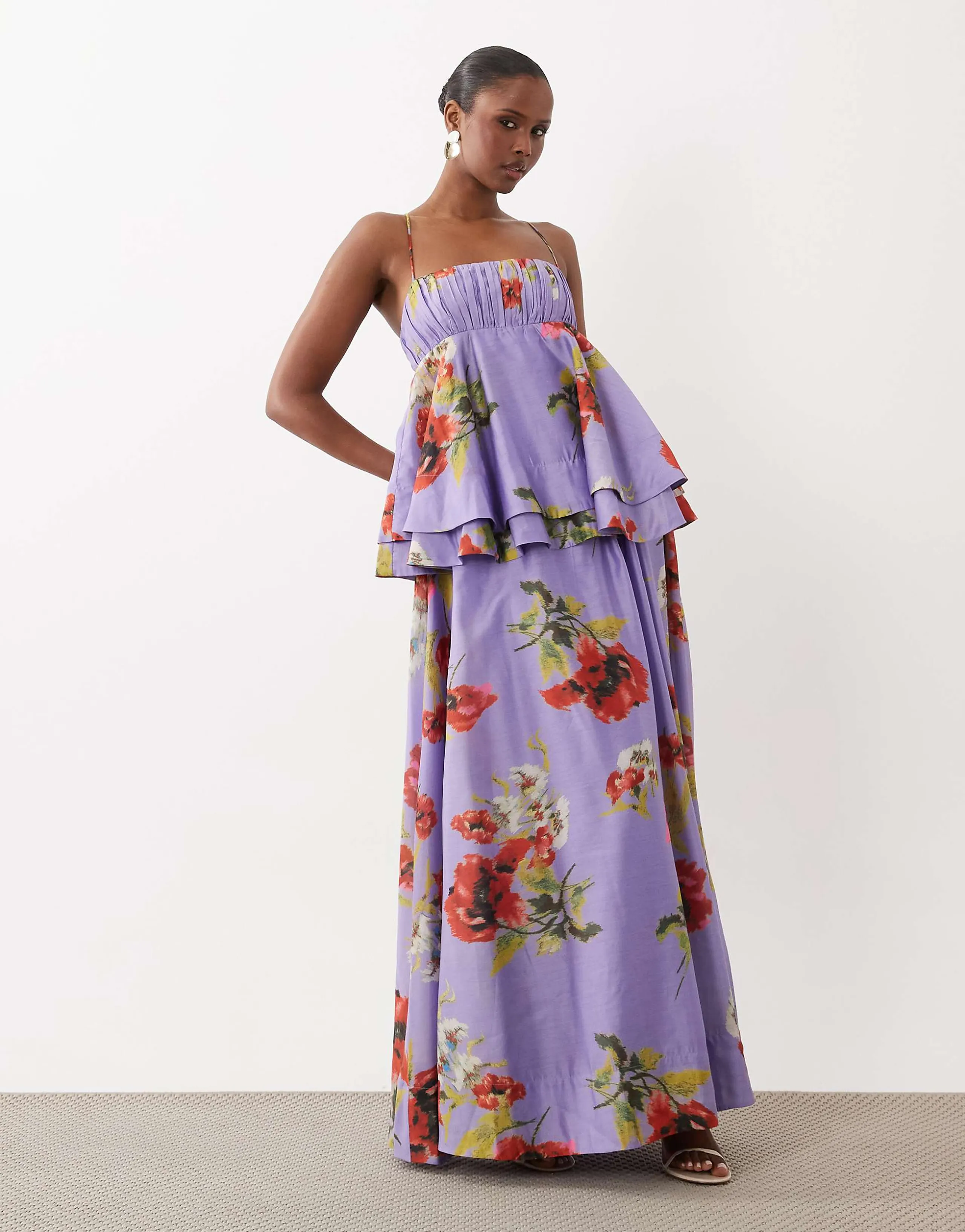 ASOS DESIGN double layer maxi dress in purple floral print