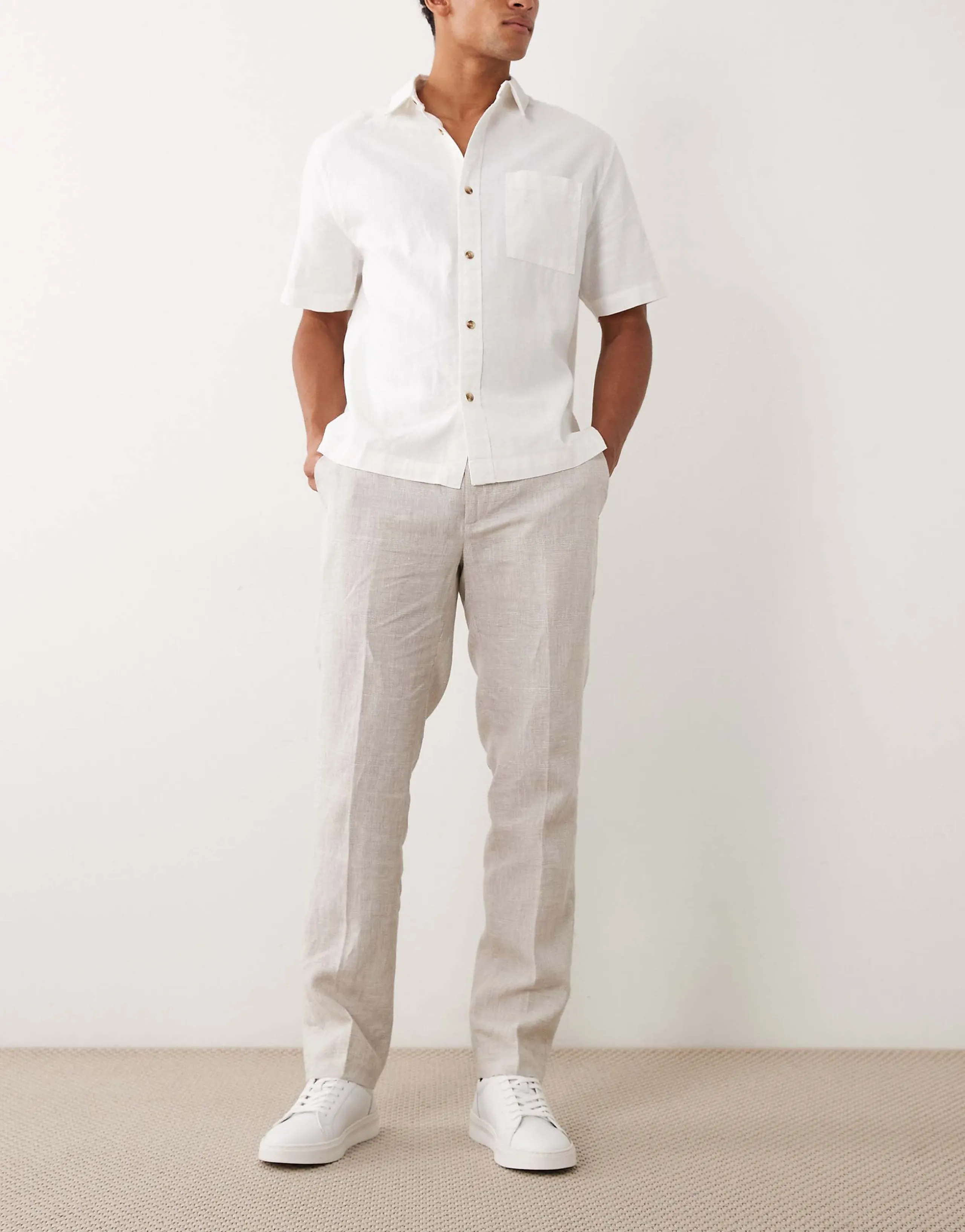 Mango 100% linen straight fit tailored pants in ecru