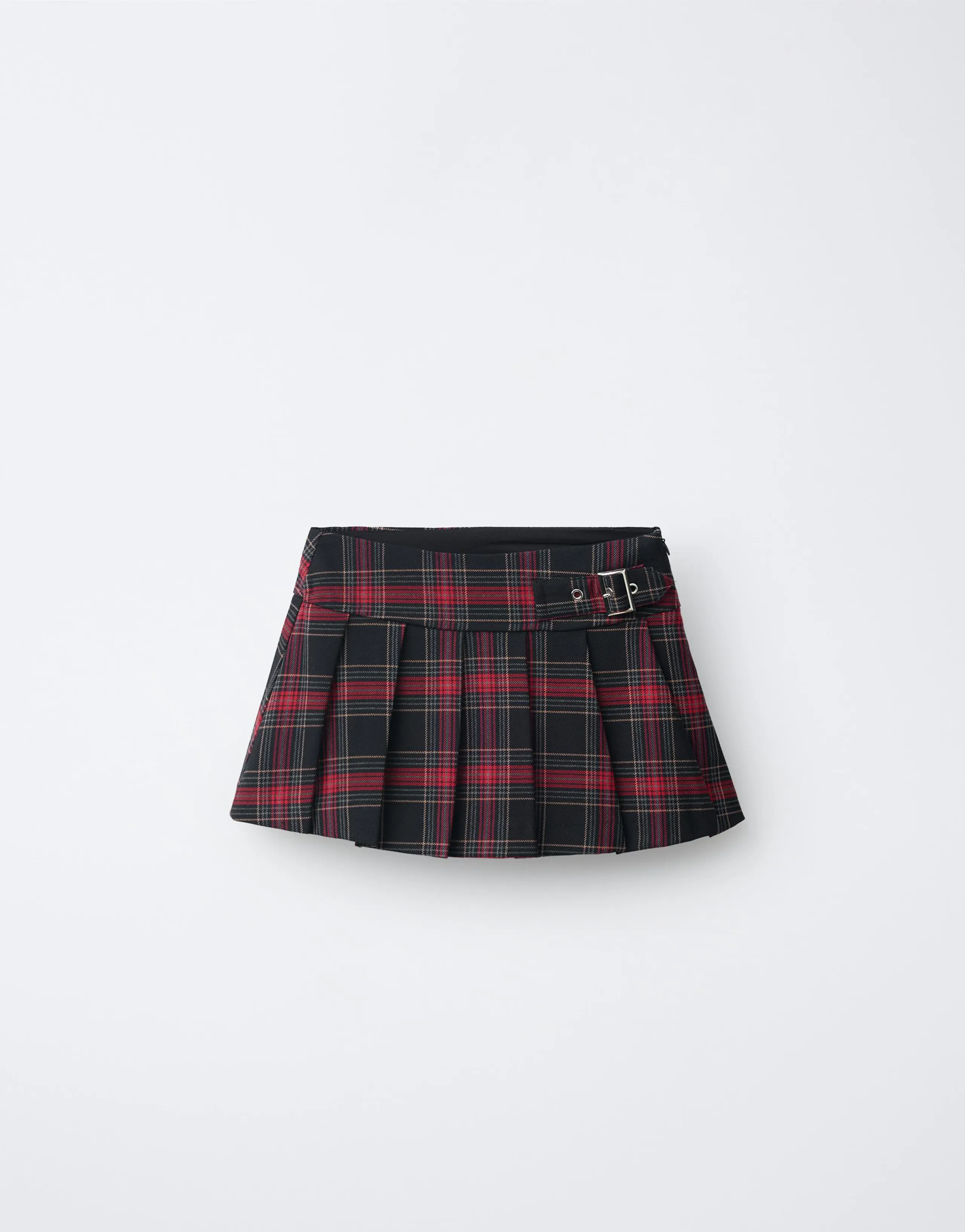 BUCKLE CHECKS PLEATED SKIRT