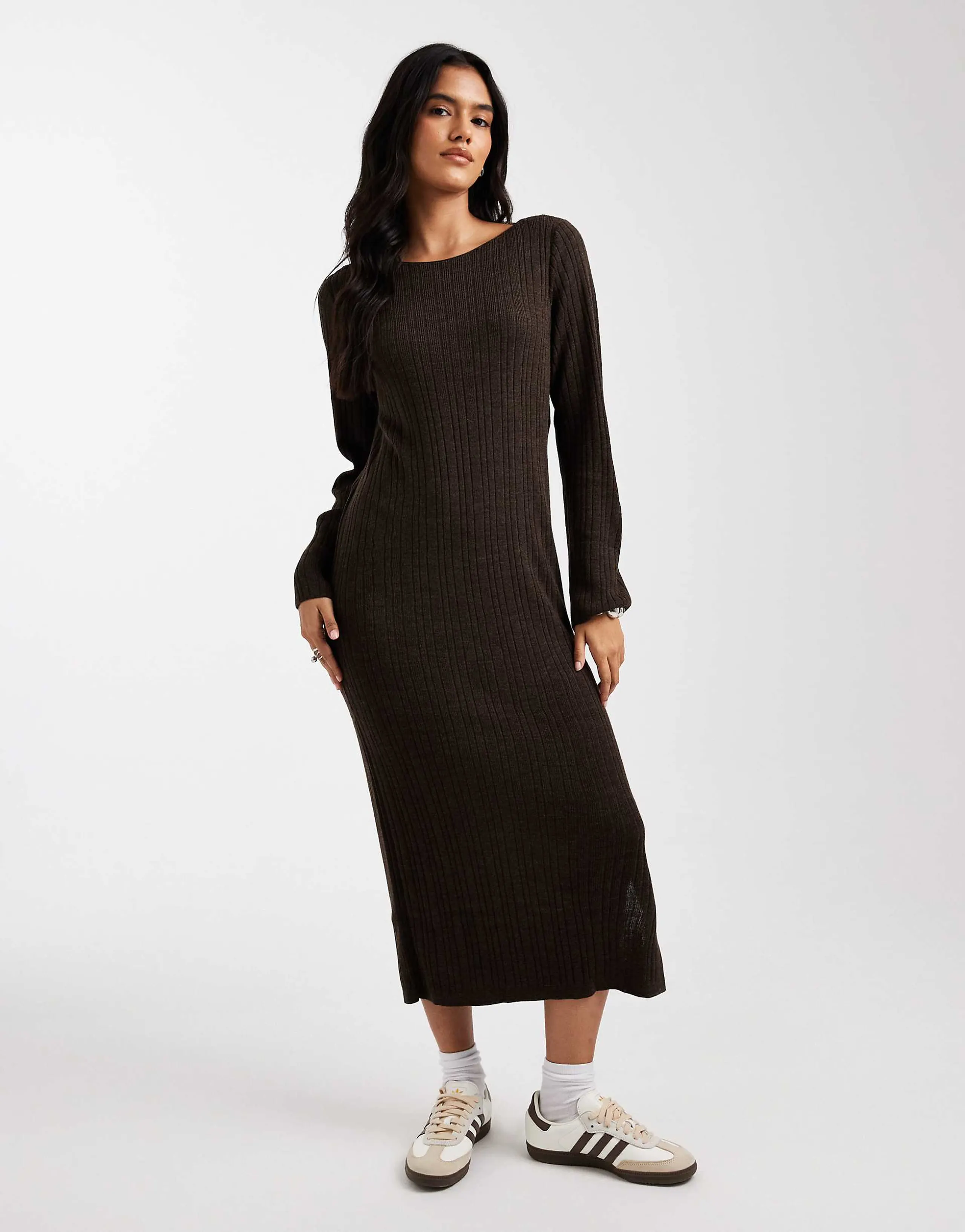ONLY knit midi dress in chocolate brown