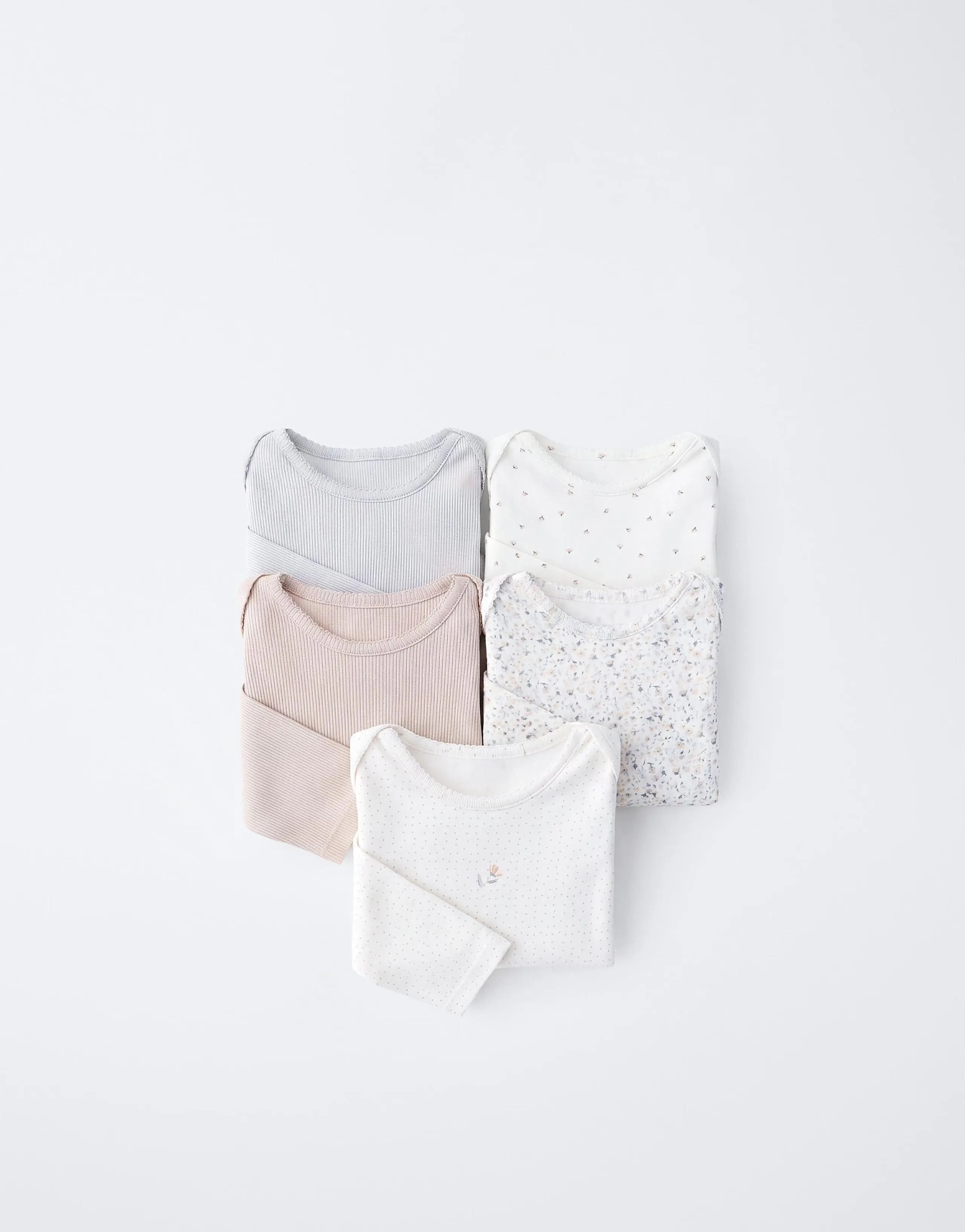 5-PACK OF LONG SLEEVE FLORAL PRINT BODYSUITS