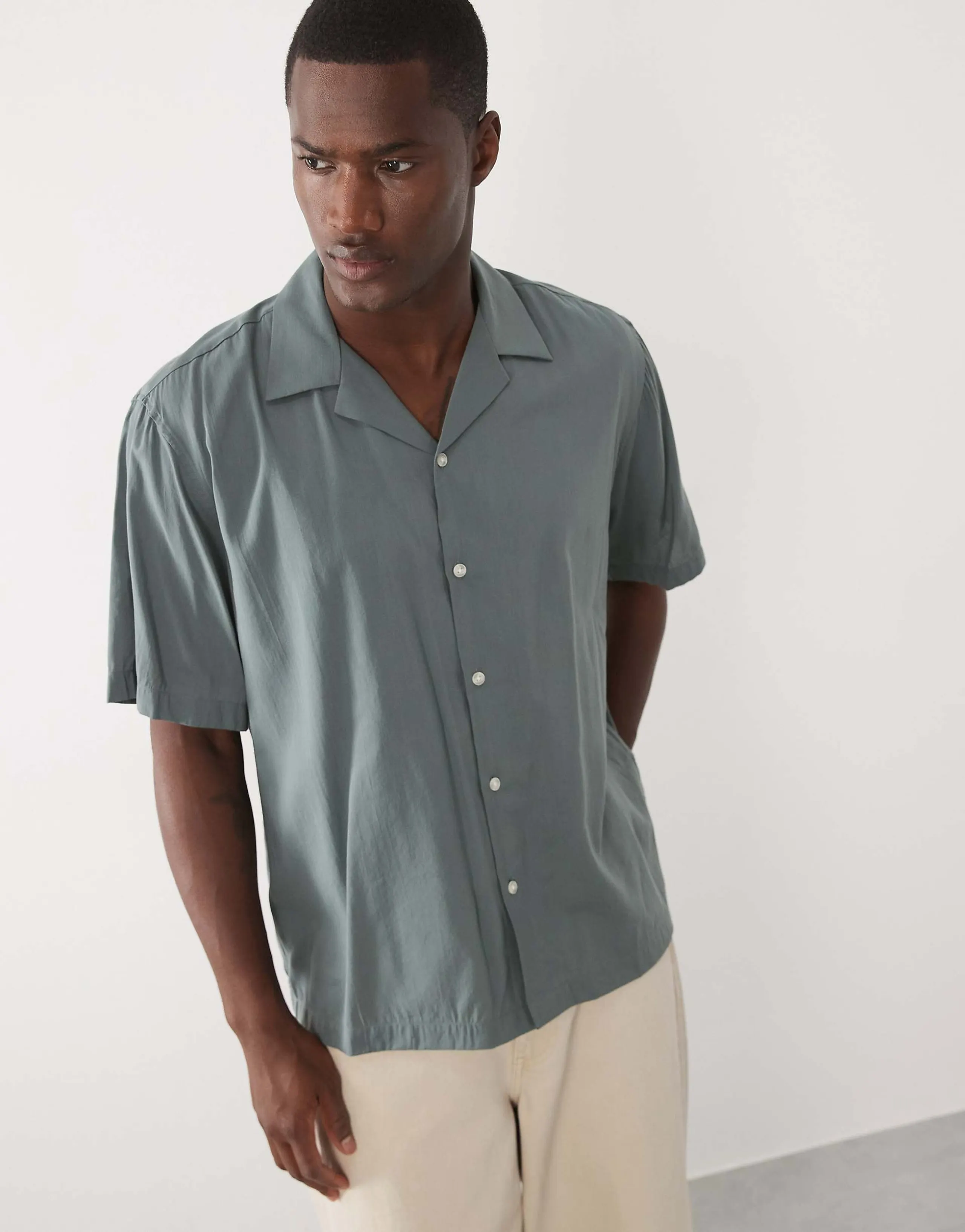 Selected short sleeve shirt in dark green
